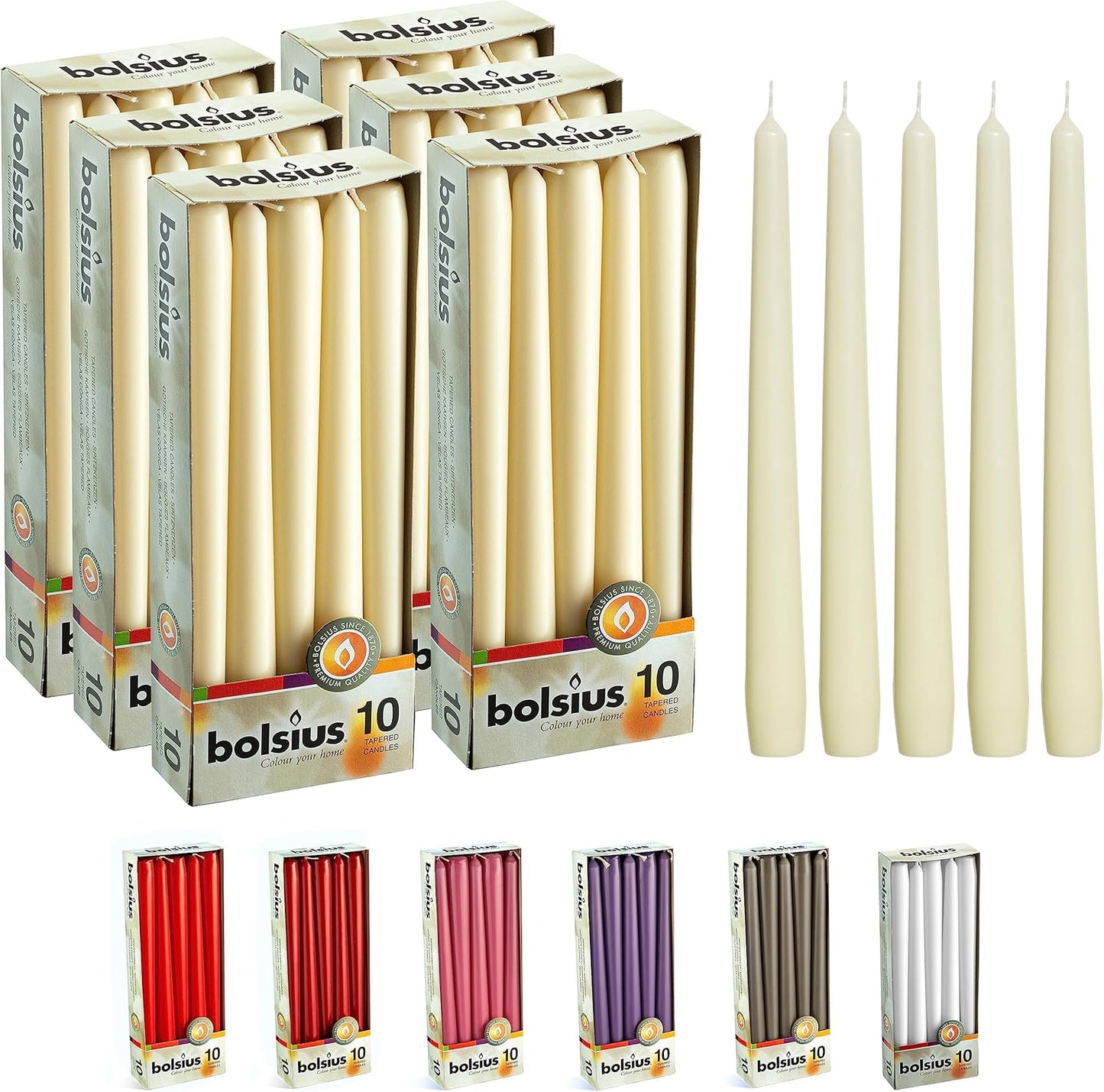 BOLSIUS 10-inch Unscented Ivory Taper Candles for Events