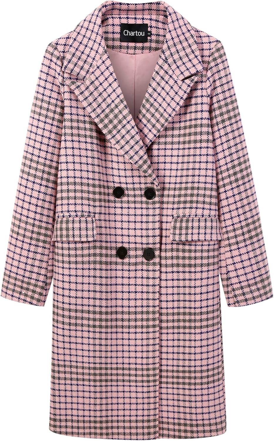 Stylish Women's Winter Oversize Plaid Double Breasted Peacoat