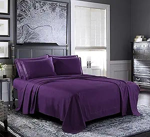 Luxurious King Sheet Set - 6-Piece Purple Microfiber Bedding