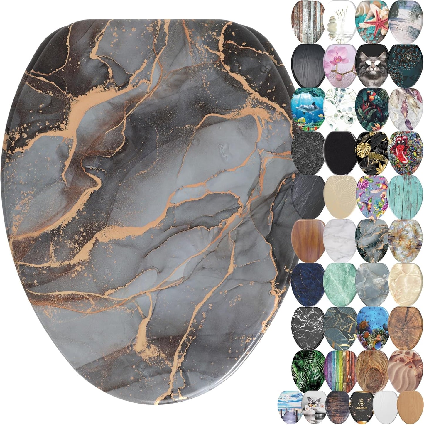 SANILO Wooden Toilet Seat with Soft Close - Elegant Marble Design