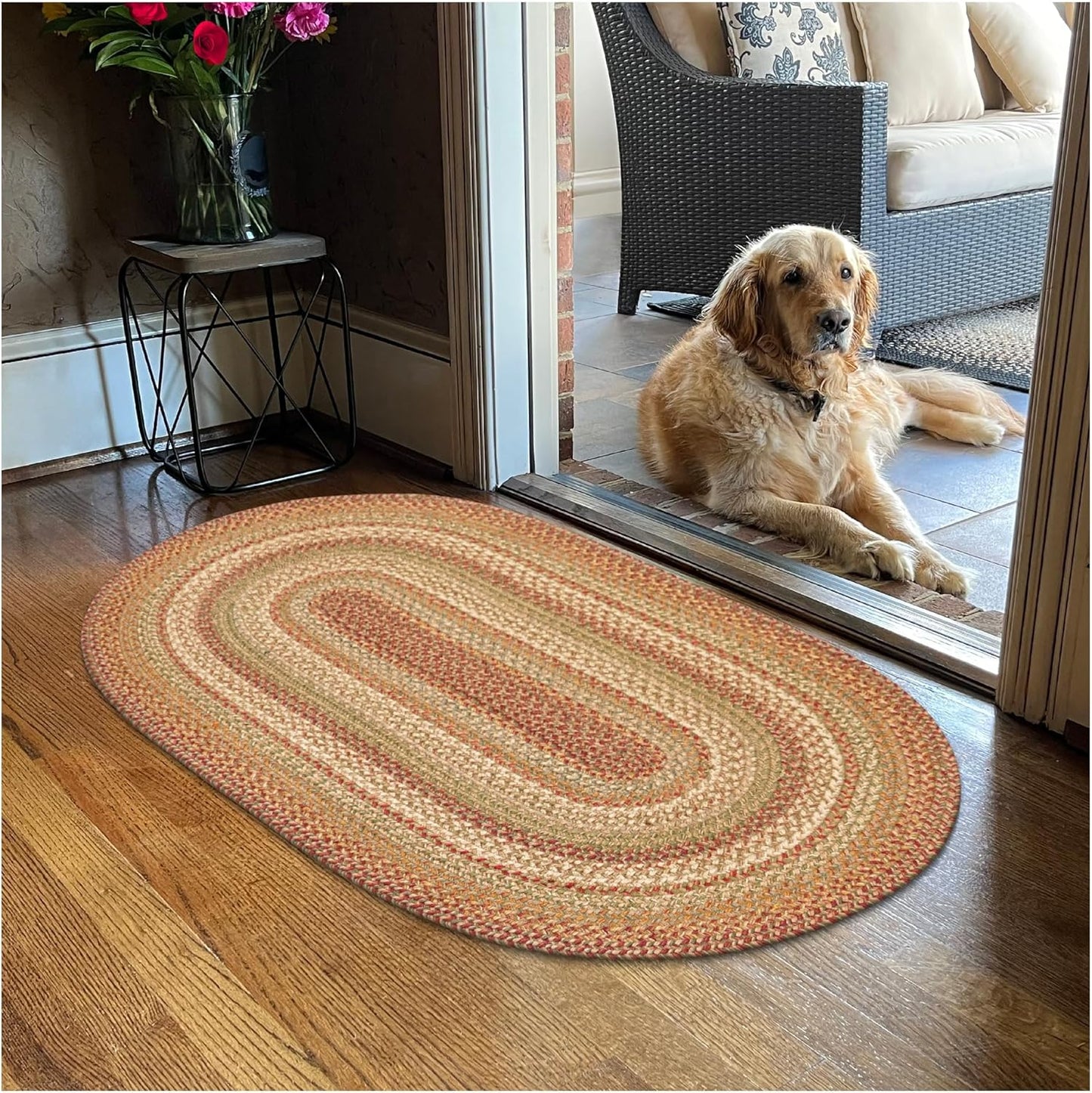 Brown Oval Braided Rug for Entryway, Kitchen, and Bathroom