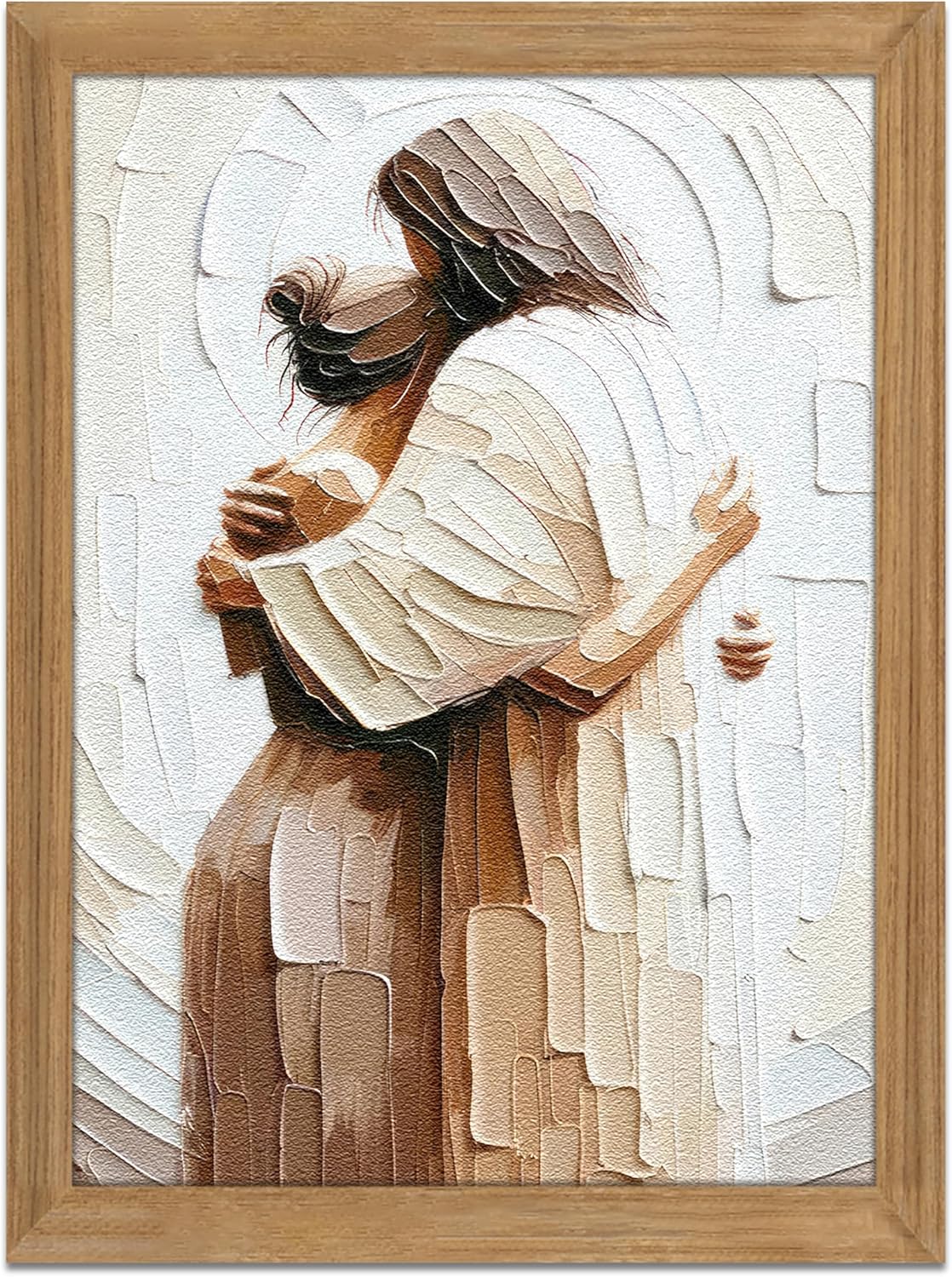 Framed 3D Textured Jesus Embracing Woman Wall Art for Home
