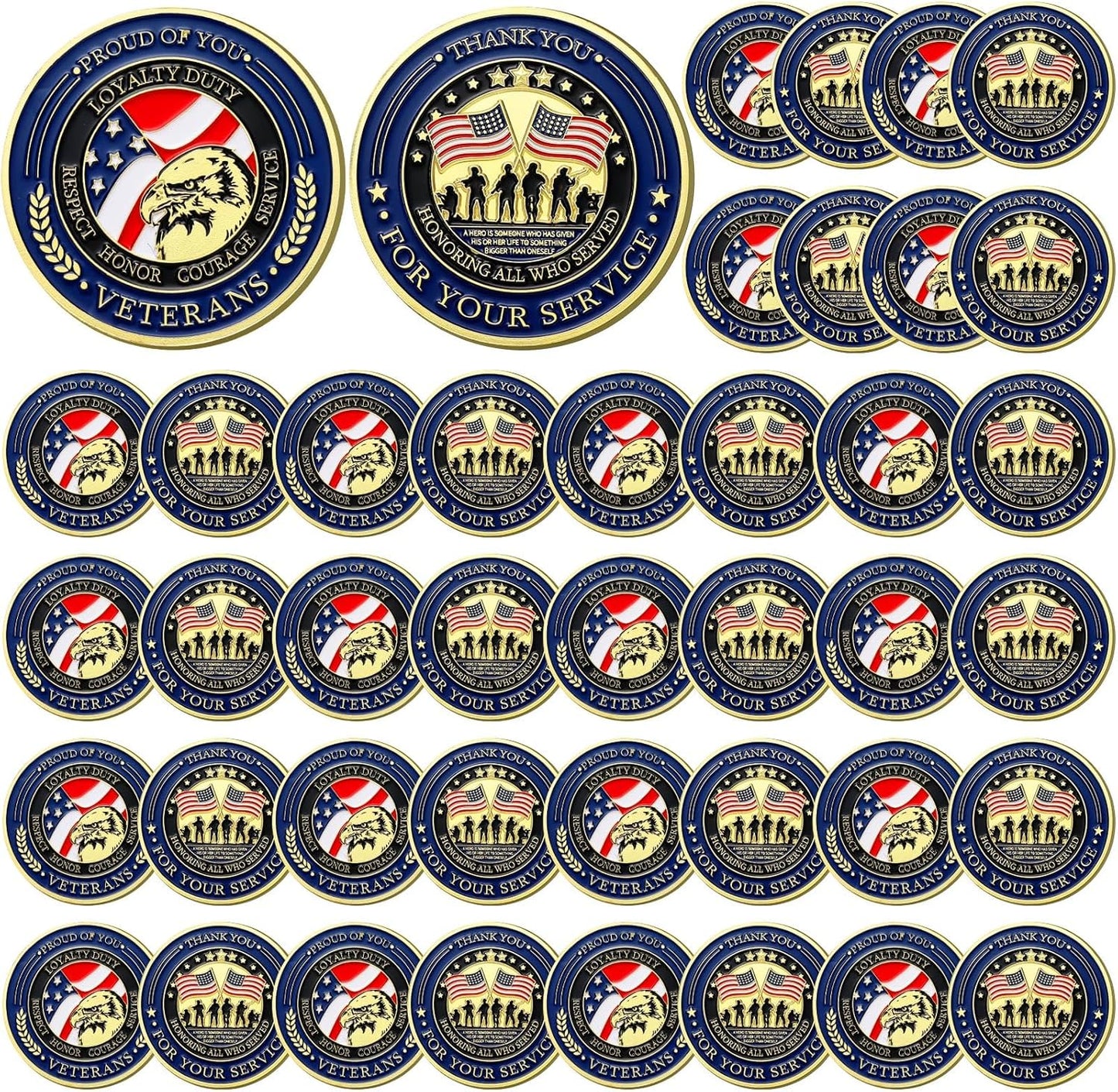 40 Pcs Military Challenge Coins for Veterans Appreciation Gifts