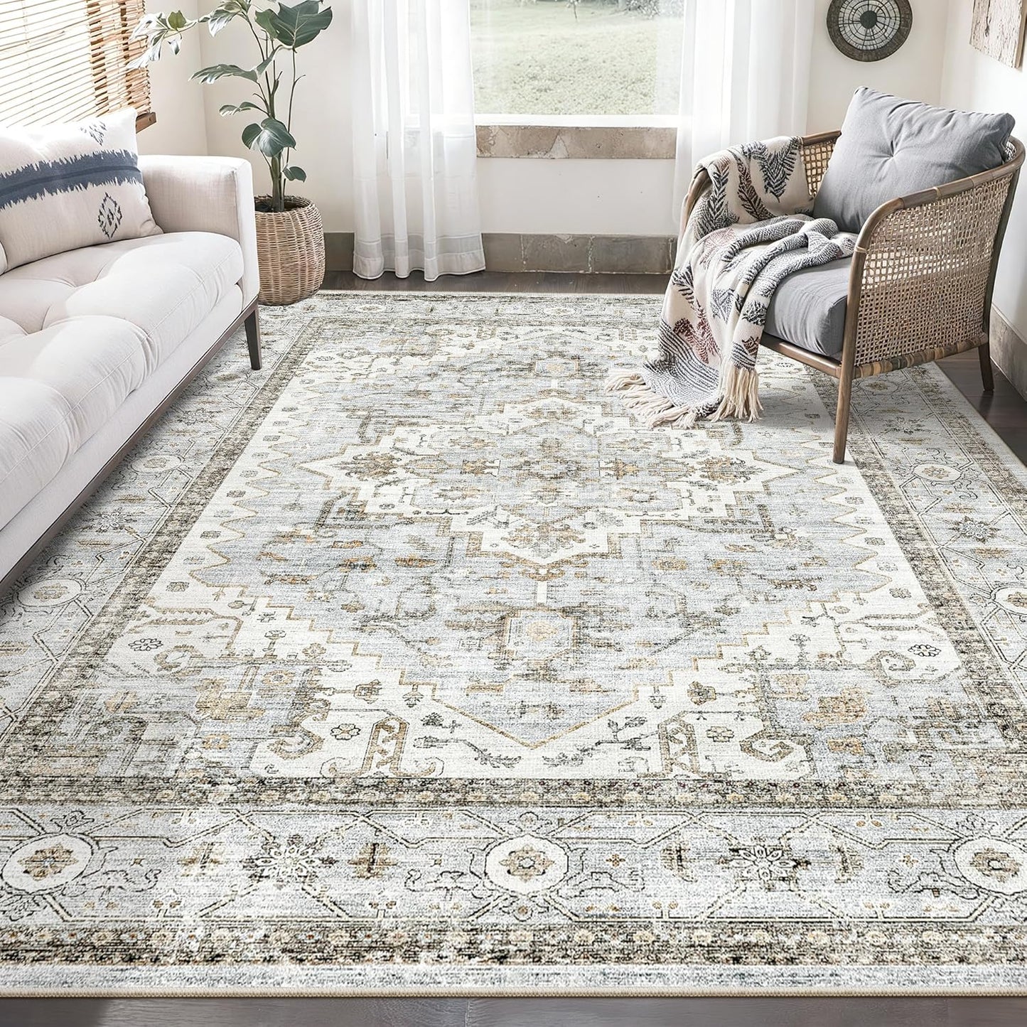 Boho Area Rugs for Living Room - 6x9 Non-Slip Carpet