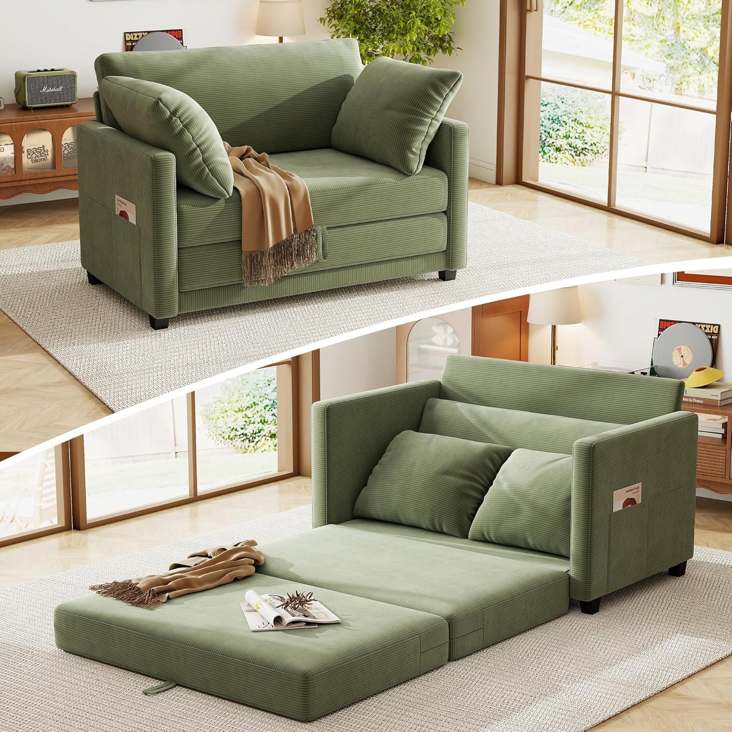 51 Loveseat Sleeper Sofa Bed for Small Spaces, Green Couch