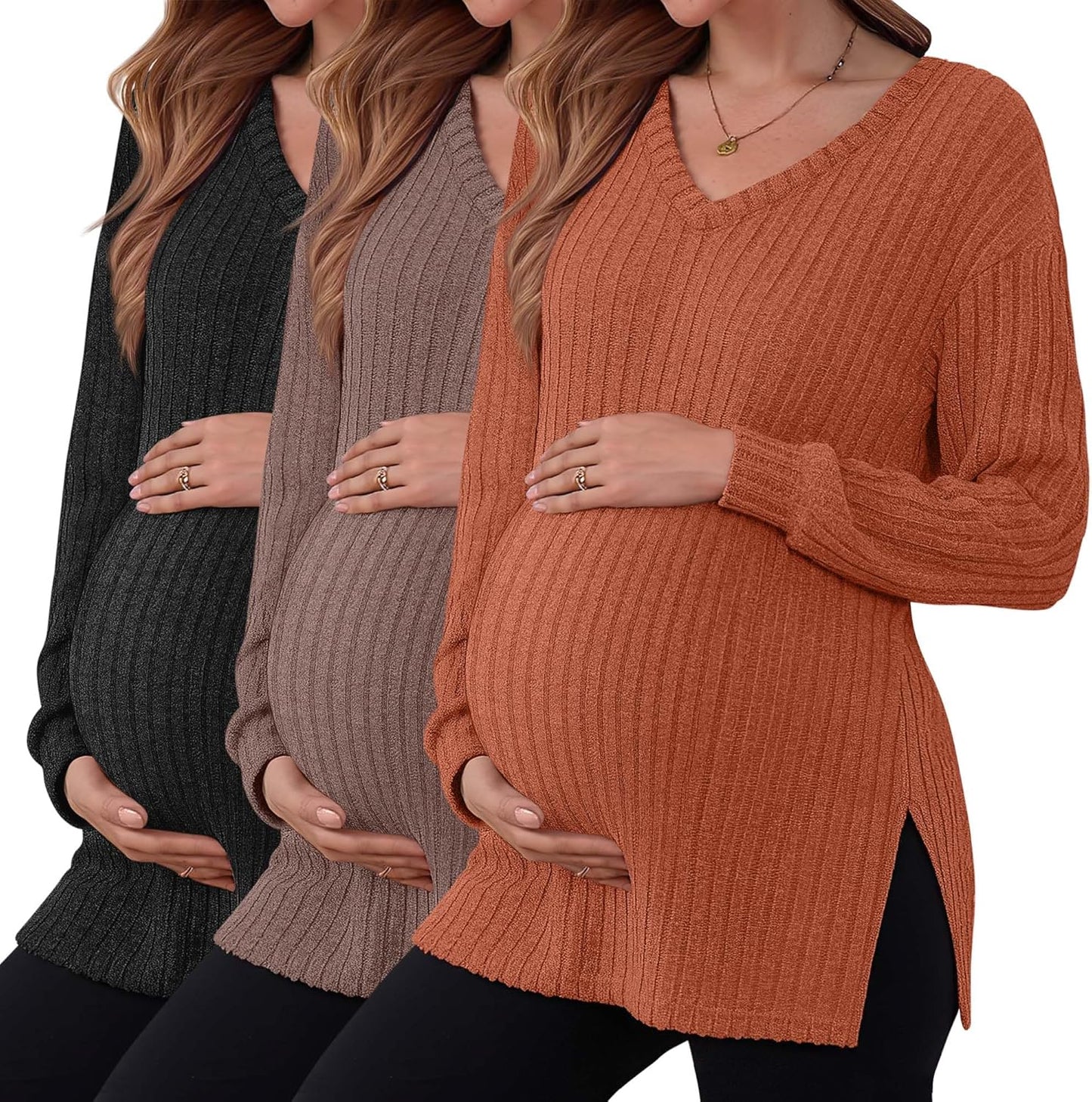 3 Pack Women's Ribbed Maternity Shirts for Stylish Comfort