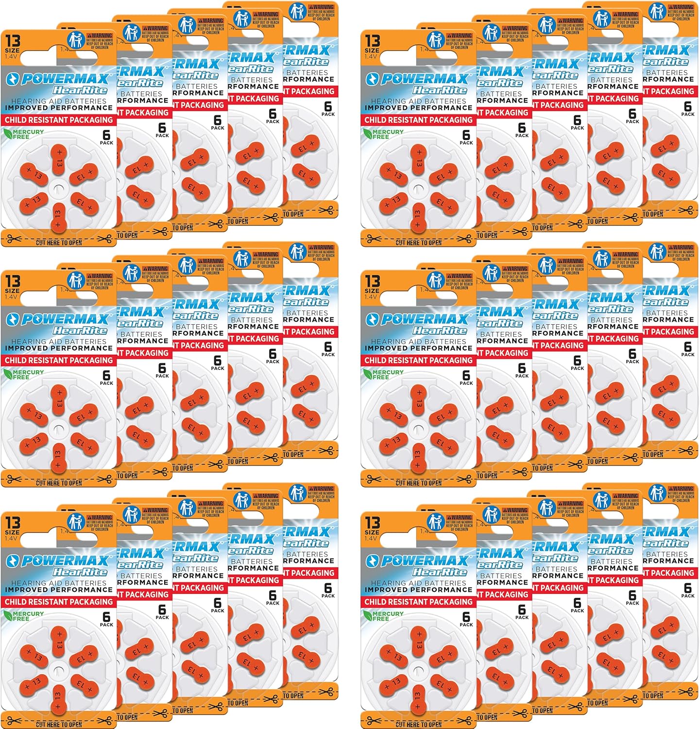 Powermax Size 13 Hearing Aid Batteries - Long-Lasting 180 Count