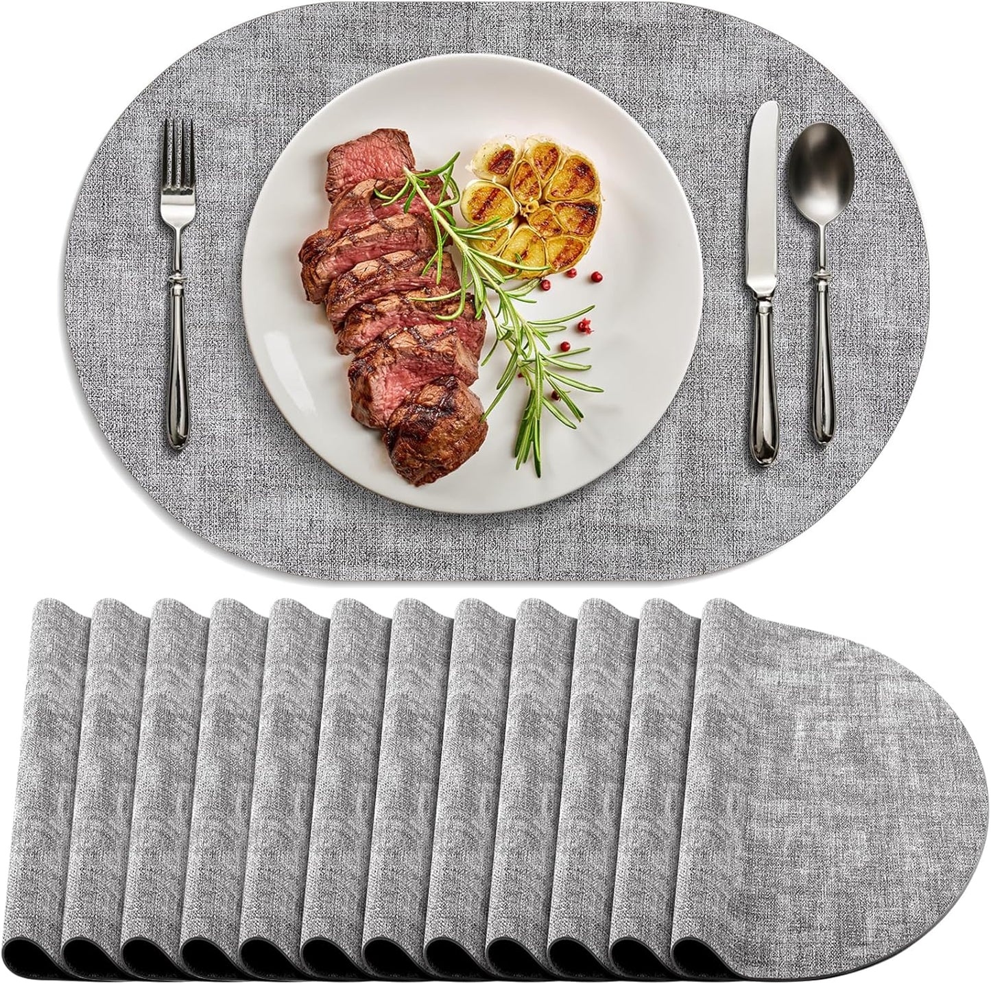 Washable Heat Resistant Oval Placemats Set of 12 for Dining