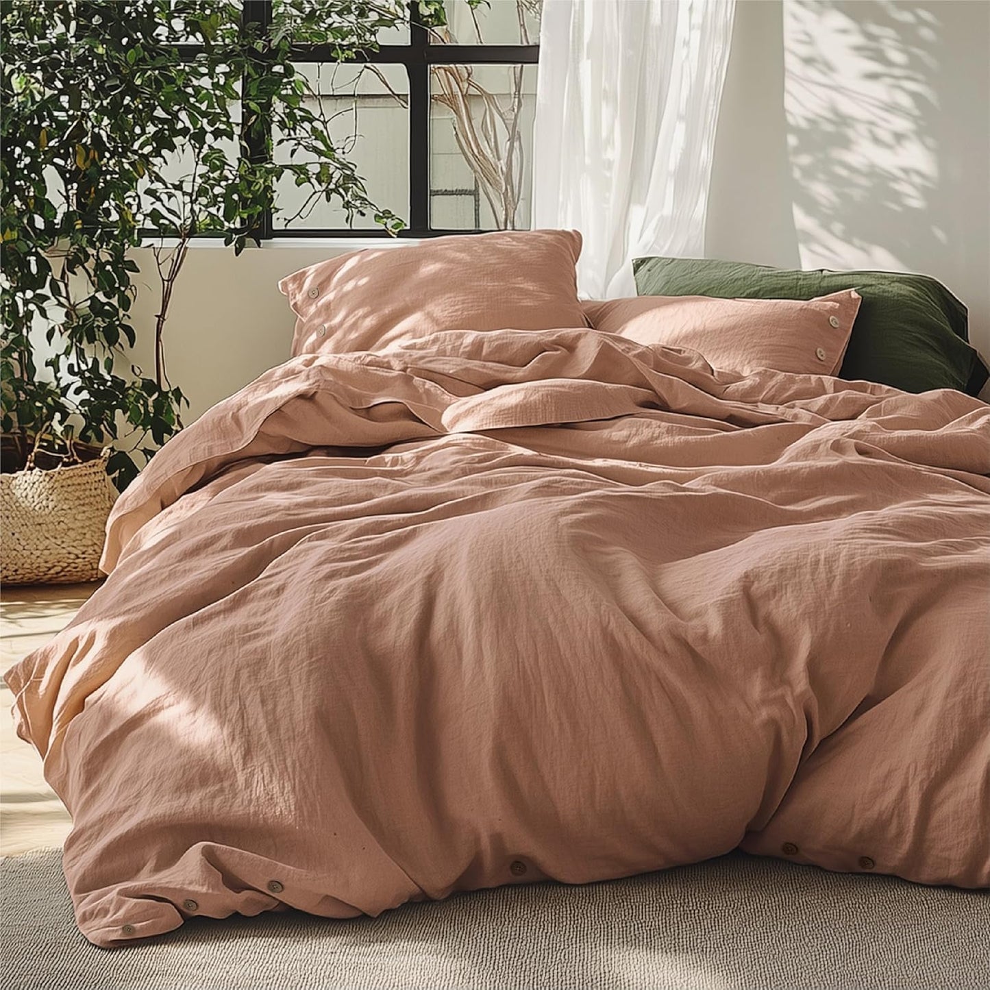 Bedsure Linen Duvet Cover King Size - Soft Cozy Bedding Set