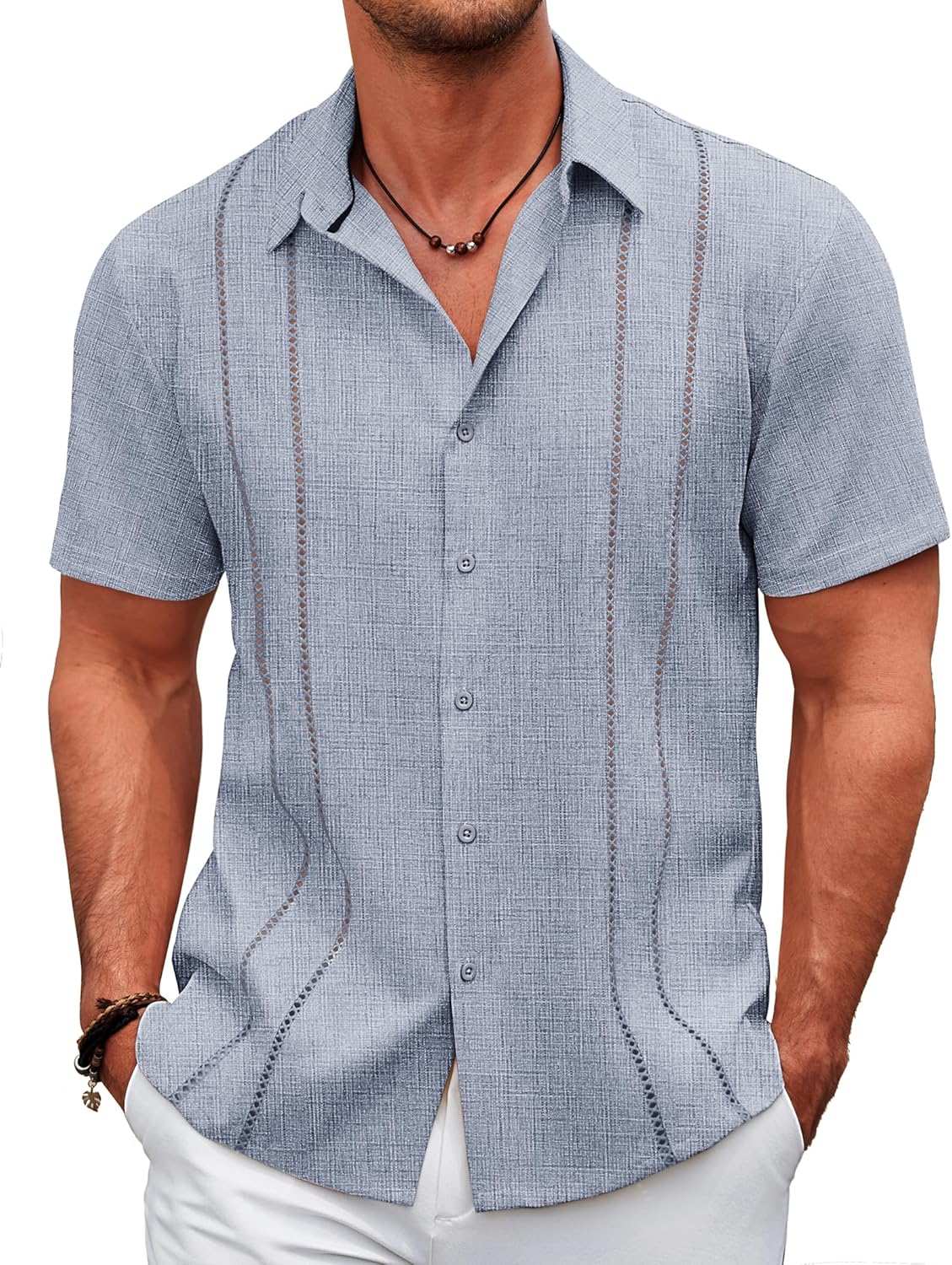 Men's Cuban Guayabera Shirt for Summer Beach Casual Wear