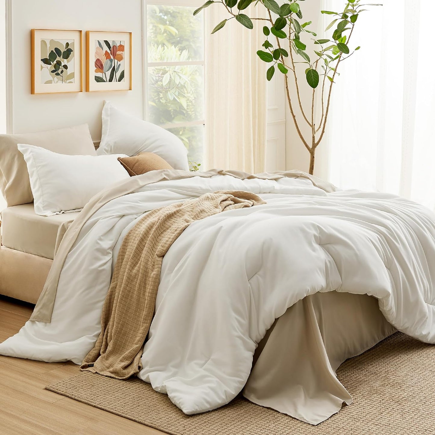 Bedsure King Size Comforter Set - 7 Pieces White Bedding Set