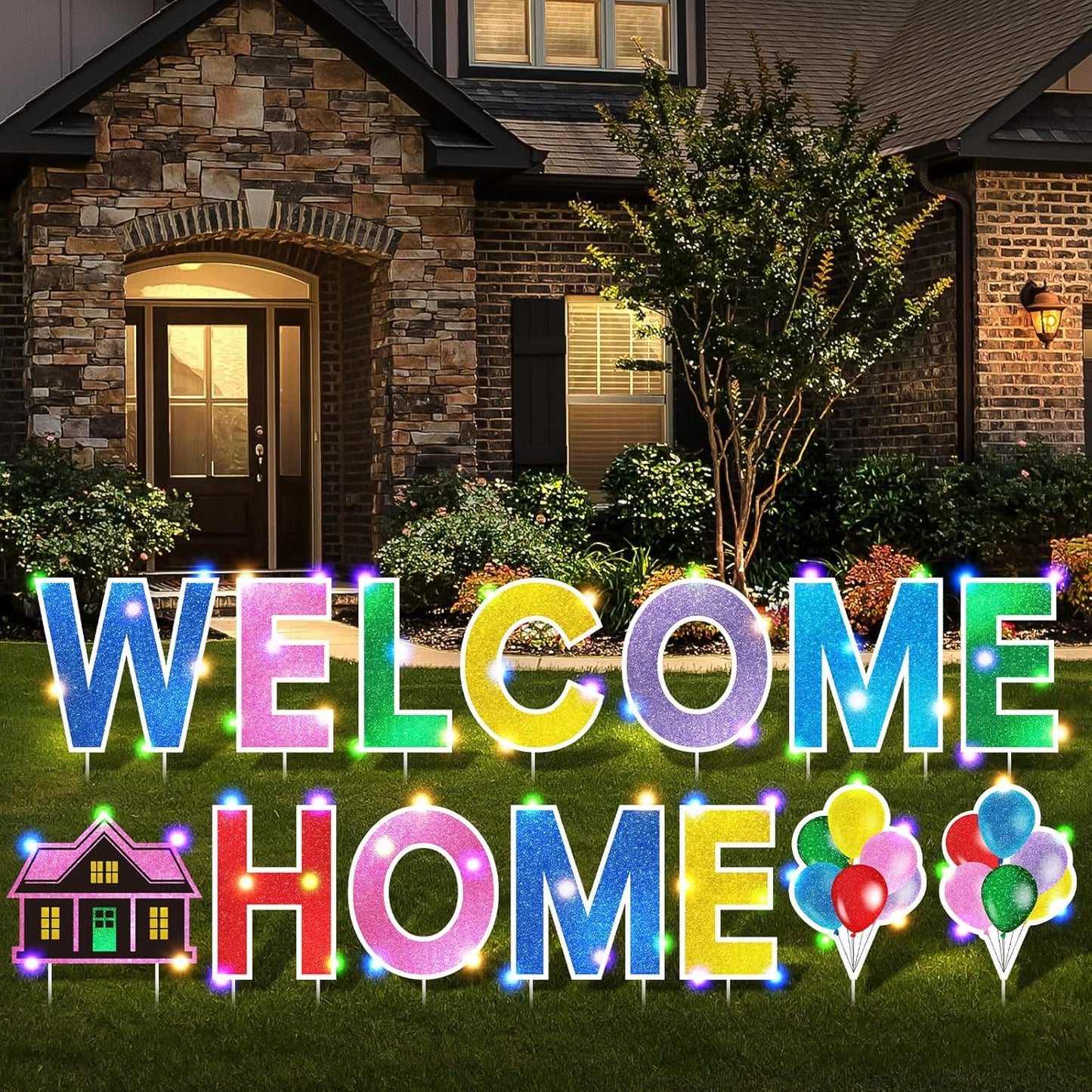 14 Pcs Welcome Home Yard Sign with LED Lights for Celebrations