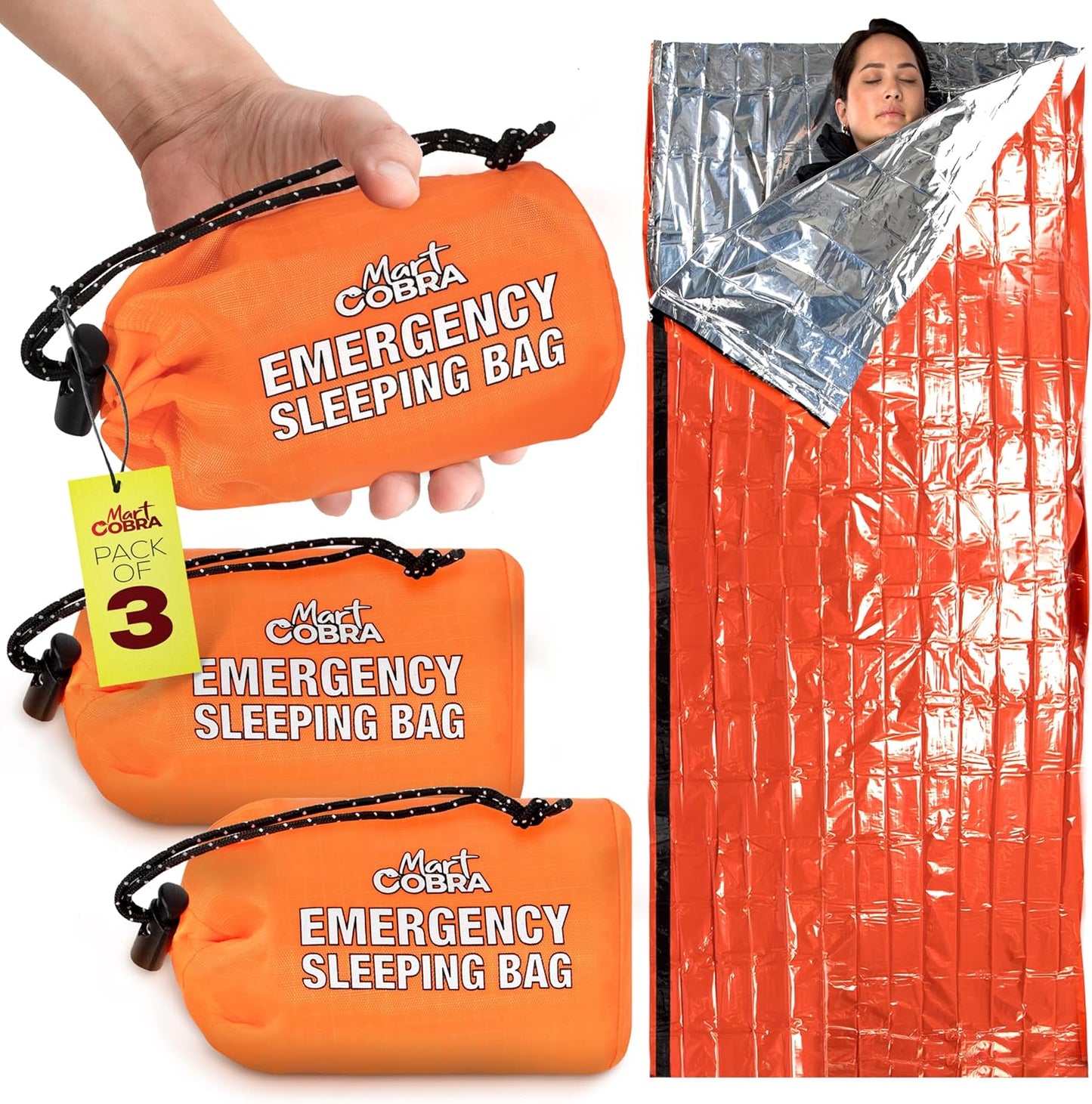 3-Pack Waterproof Emergency Sleeping Bags by Mart Cobra