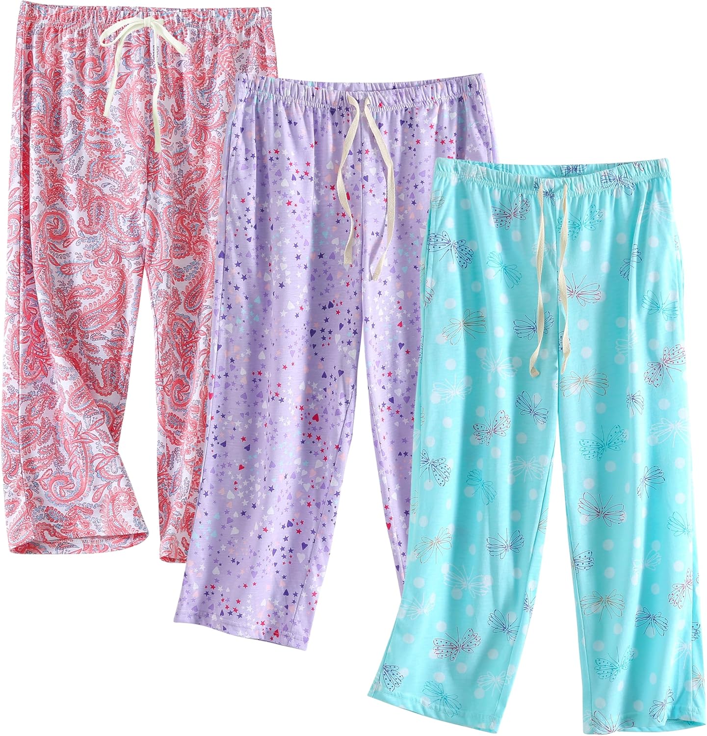 PNAEONG 3 Pack Women Pajama Pants Capri Length with Pockets
