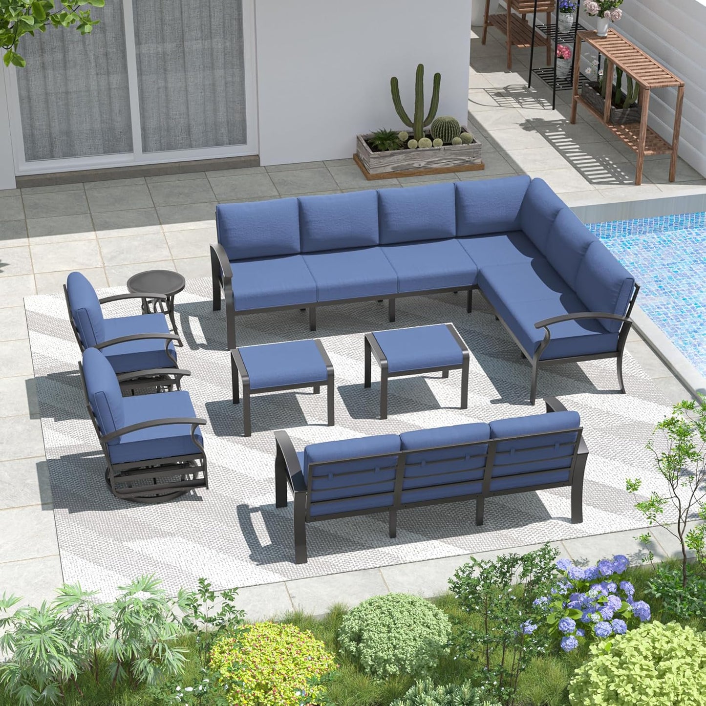 Kullavik Aluminum Patio Furniture Set with Swivel Chairs and Sofa