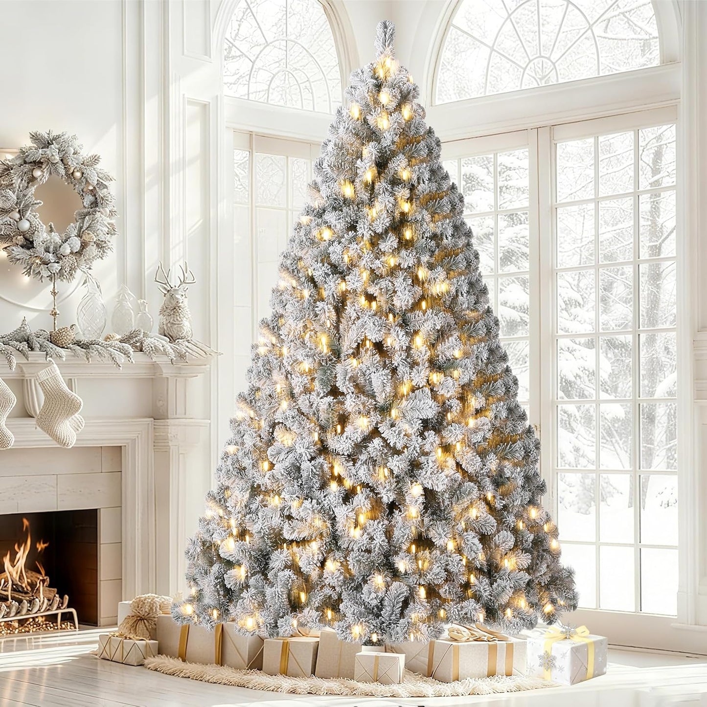 6FT Pre-Lit Snow Flocked Artificial Christmas Tree for Holidays