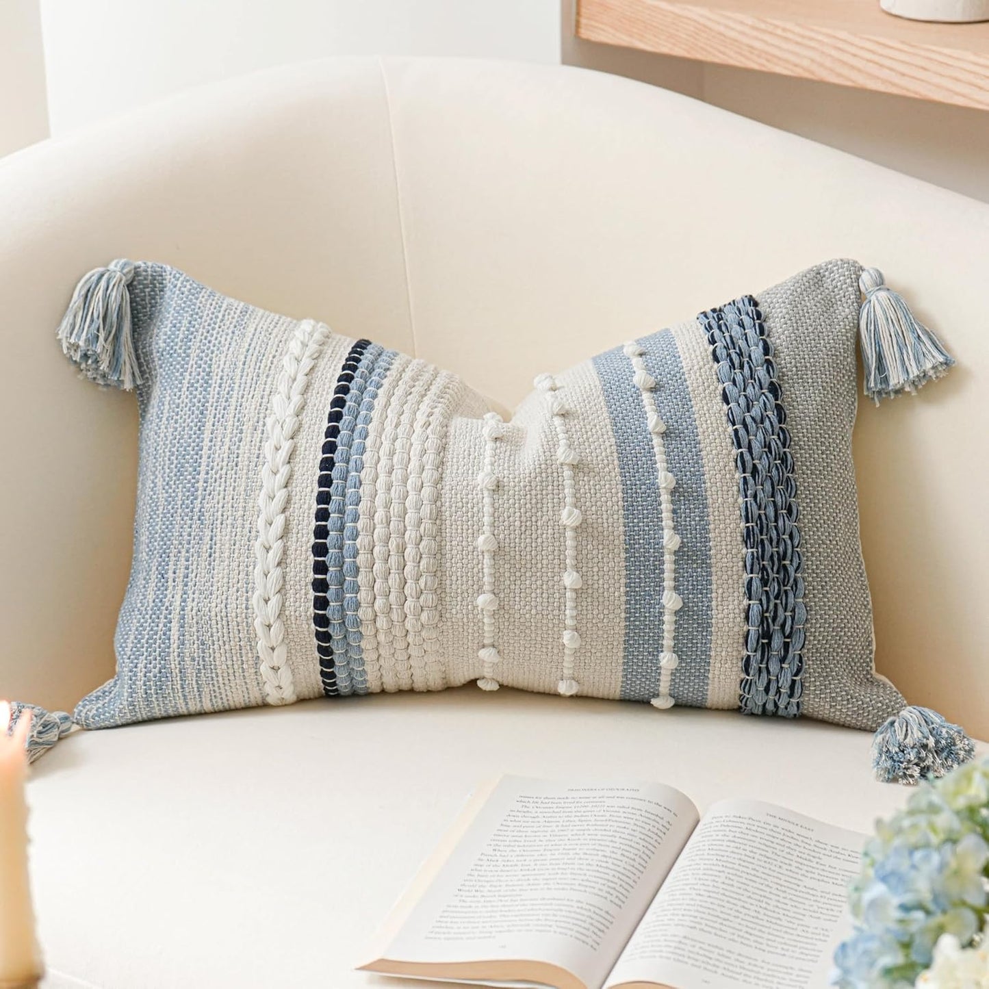 Boho Coastal Blue Decorative Lumbar Throw Pillow Cover 14x24