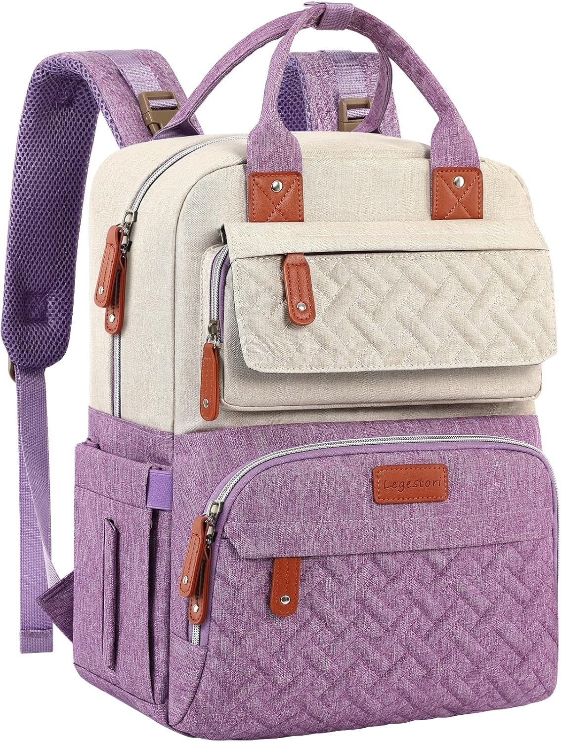 Large Unisex Diaper Bag Backpack for Boys and Girls in Purple