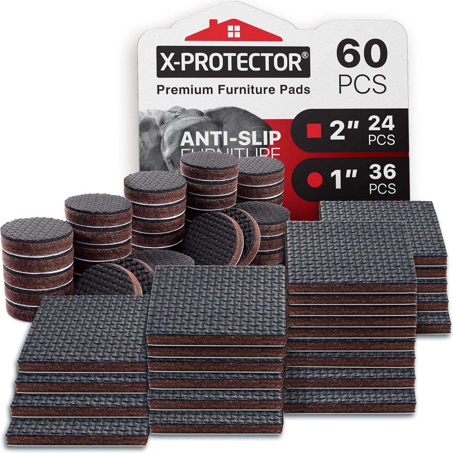 X-Protector 60-Pcs Non Slip Furniture Pads - Protect Hardwood Floors!