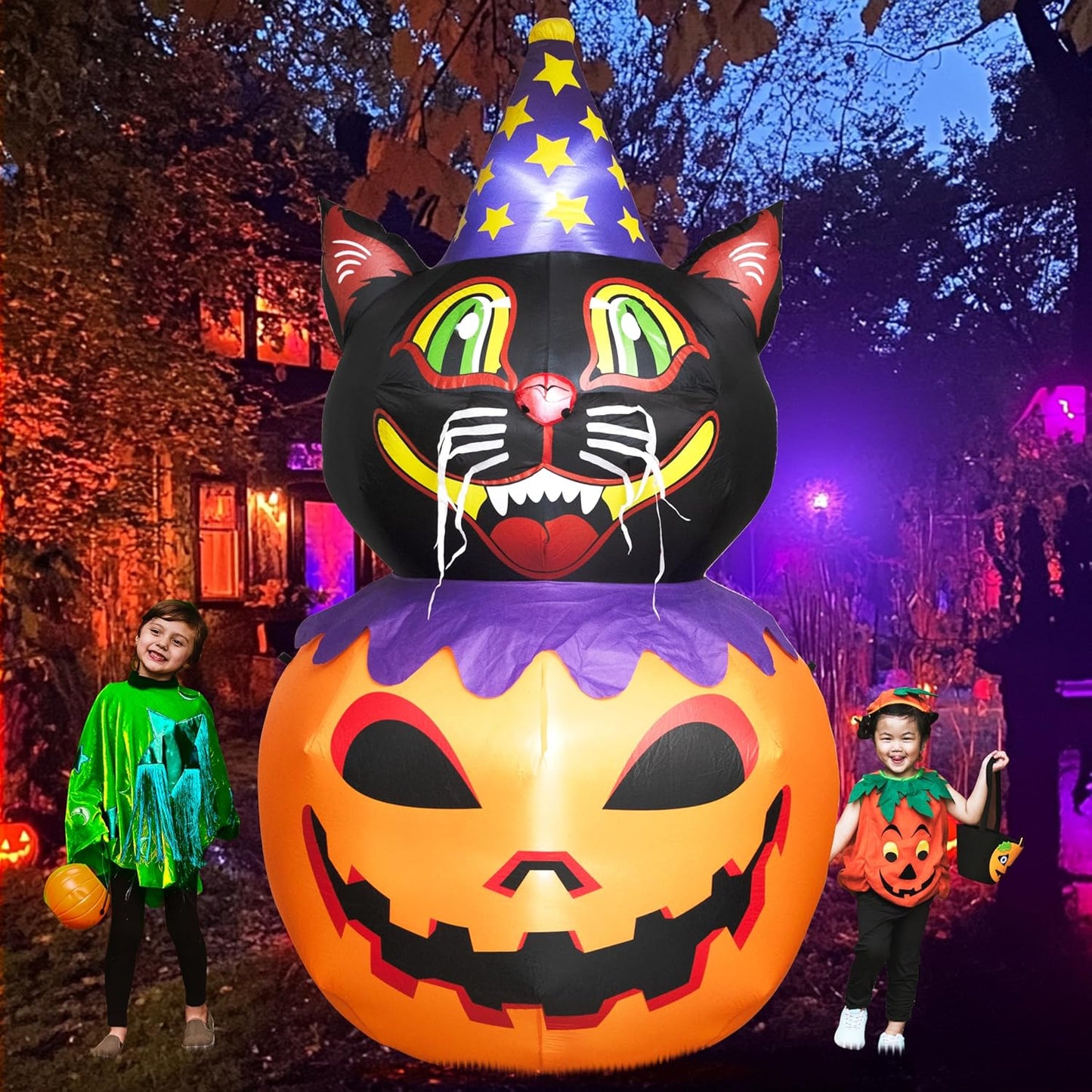 Halloween 8ft Inflatable Black Cat Pumpkin for Yard Decor