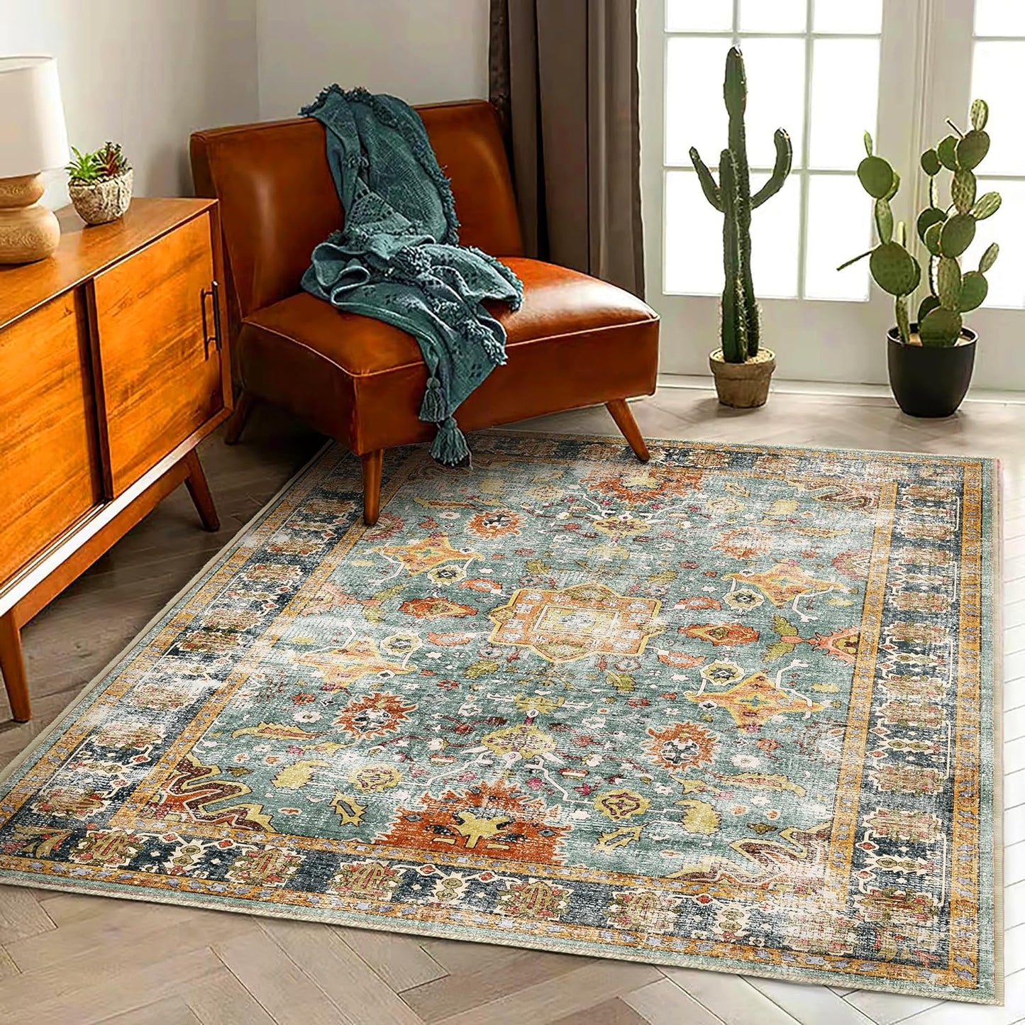 Vintage Traditional Area Rug 5ftx7ft Washable Non Slip Carpet