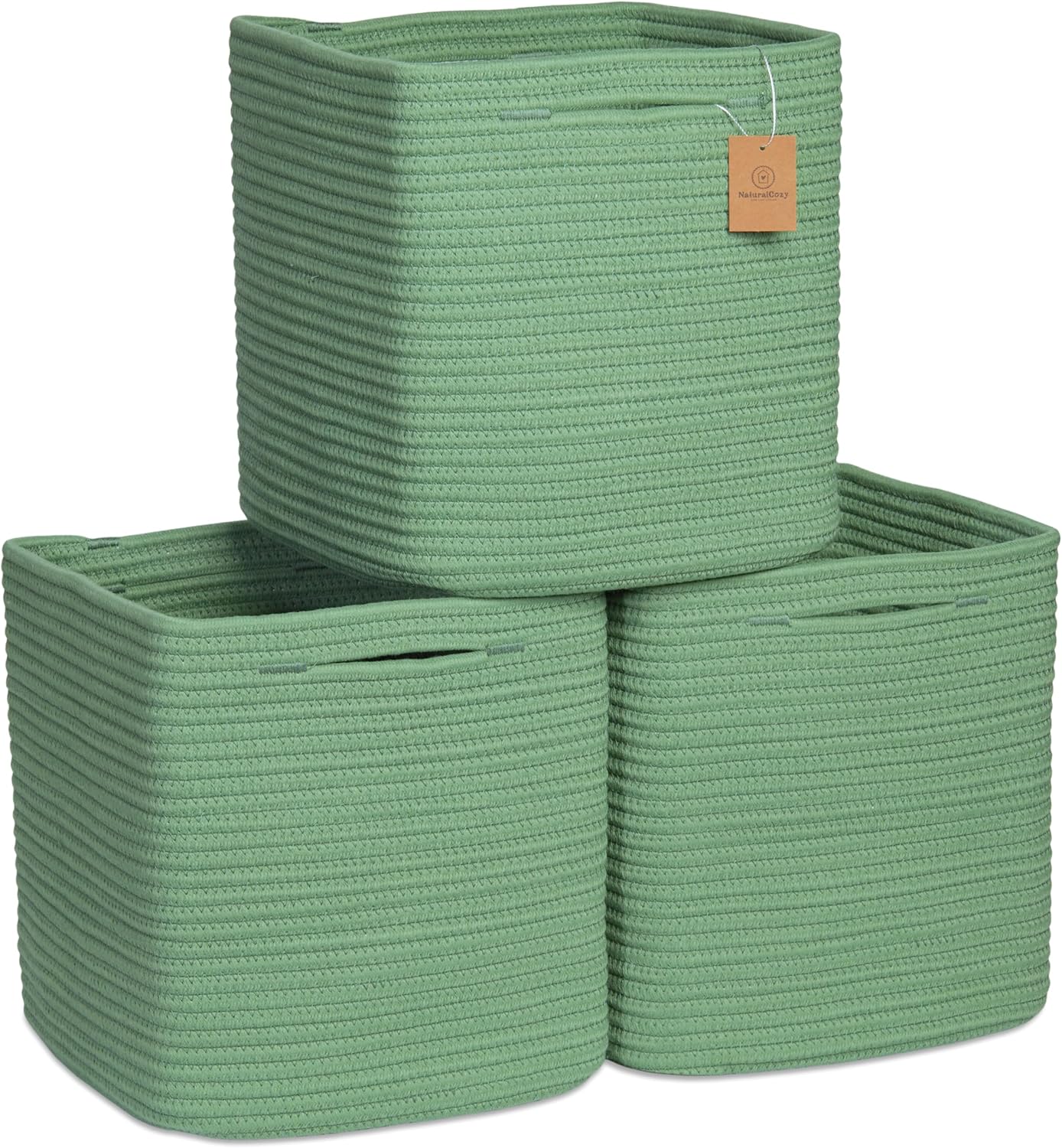 NaturalCozy 11 Inch Cotton Rope Woven Storage Cubes for Organizing