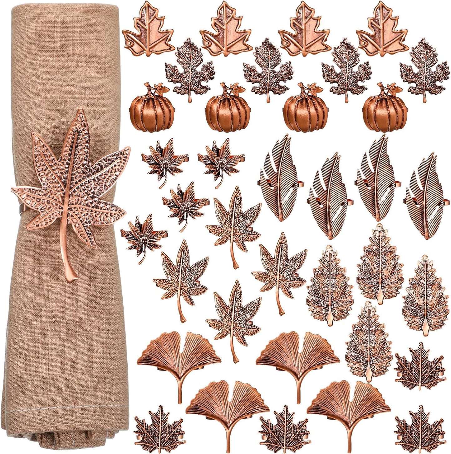 36 Pcs Fall Napkin Rings Set for Thanksgiving Table Decor