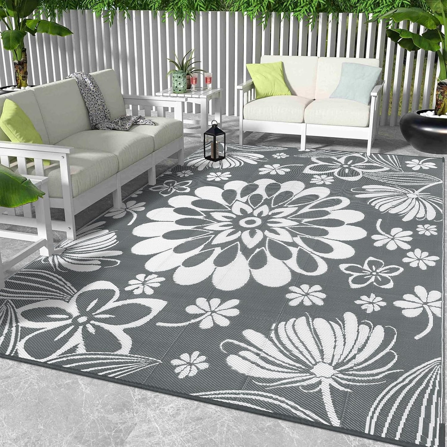 Reversible Outdoor Plastic Straw Rug for Patio and Camping