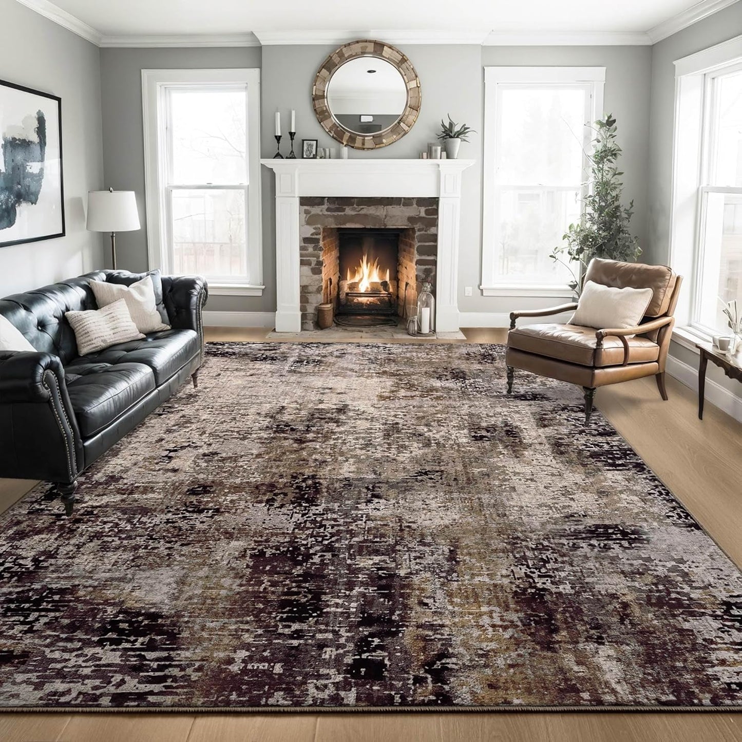 Ompaa 8x10 Brown Area Rug - Machine Washable Abstract Design