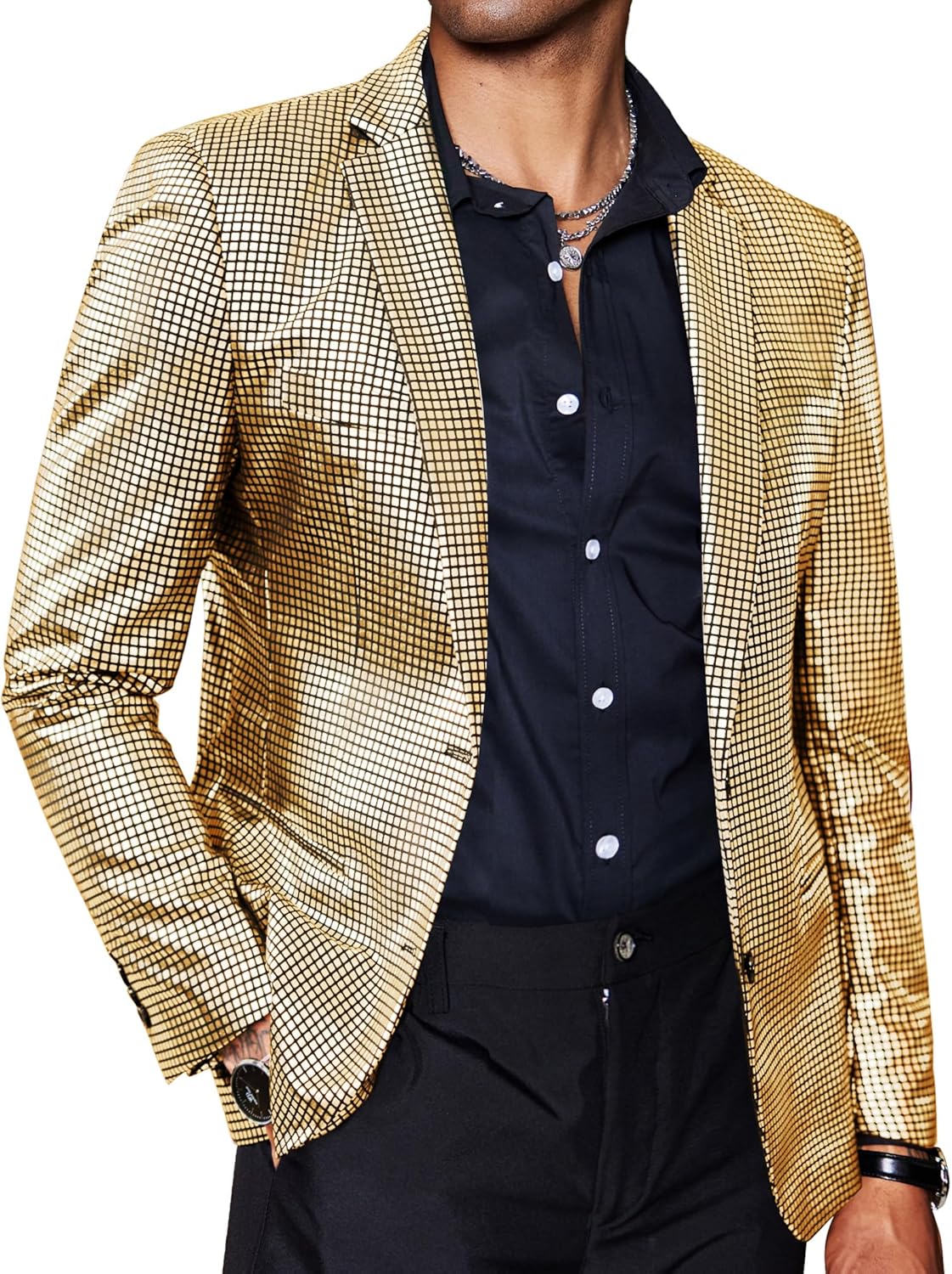 COOFANDY Mens Metallic Jacket for Stylish 70s Disco Parties