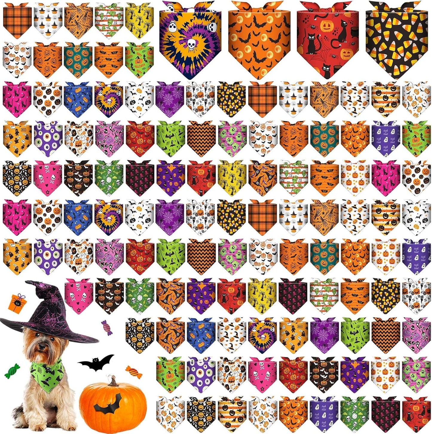 120 Pcs Halloween Dog Bandanas for Festive Pet Costumes