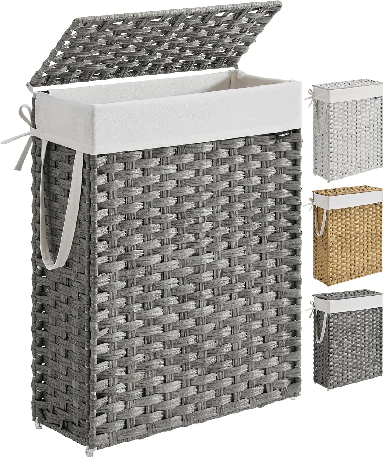 SONGMICS Slim Laundry Hamper with Lid for Stylish Storage