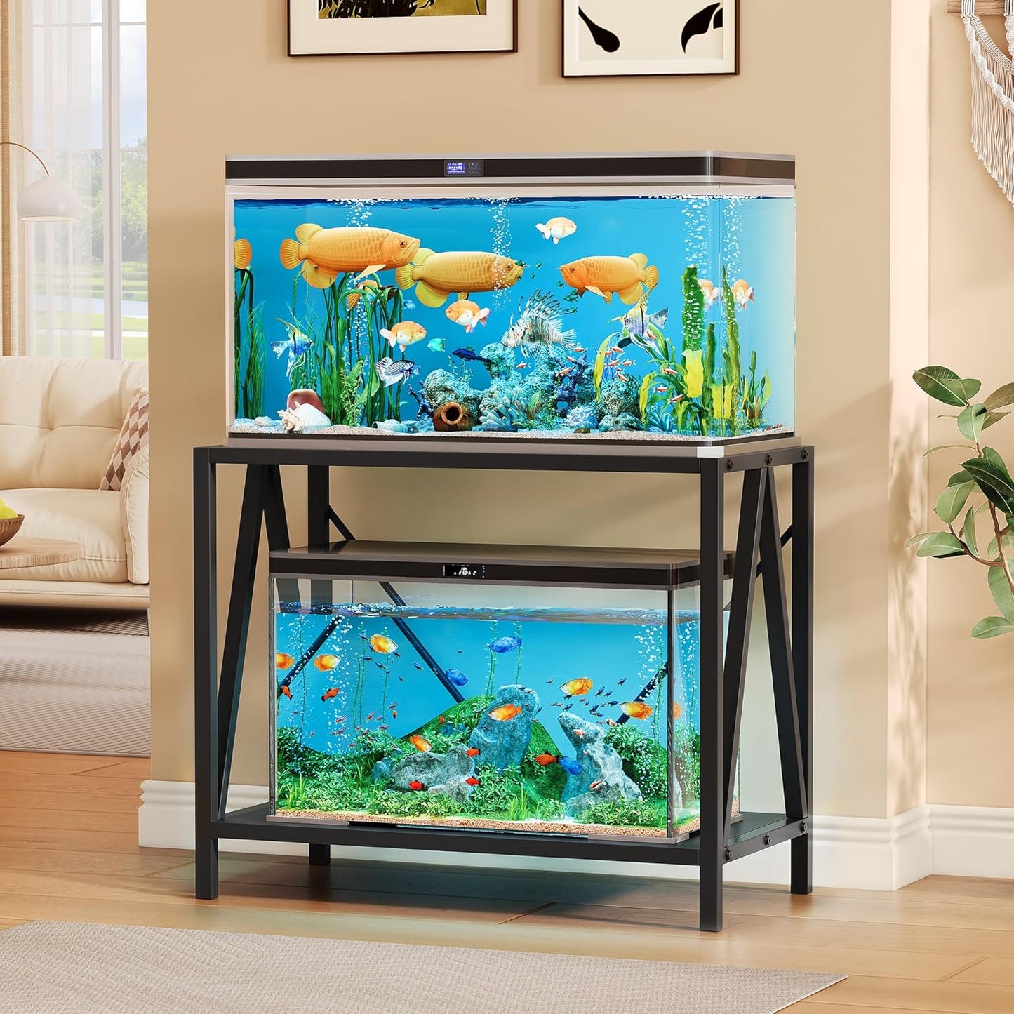 DWVO 10-40 Gallon Fish Tank Stand with Dual-Tier Storage