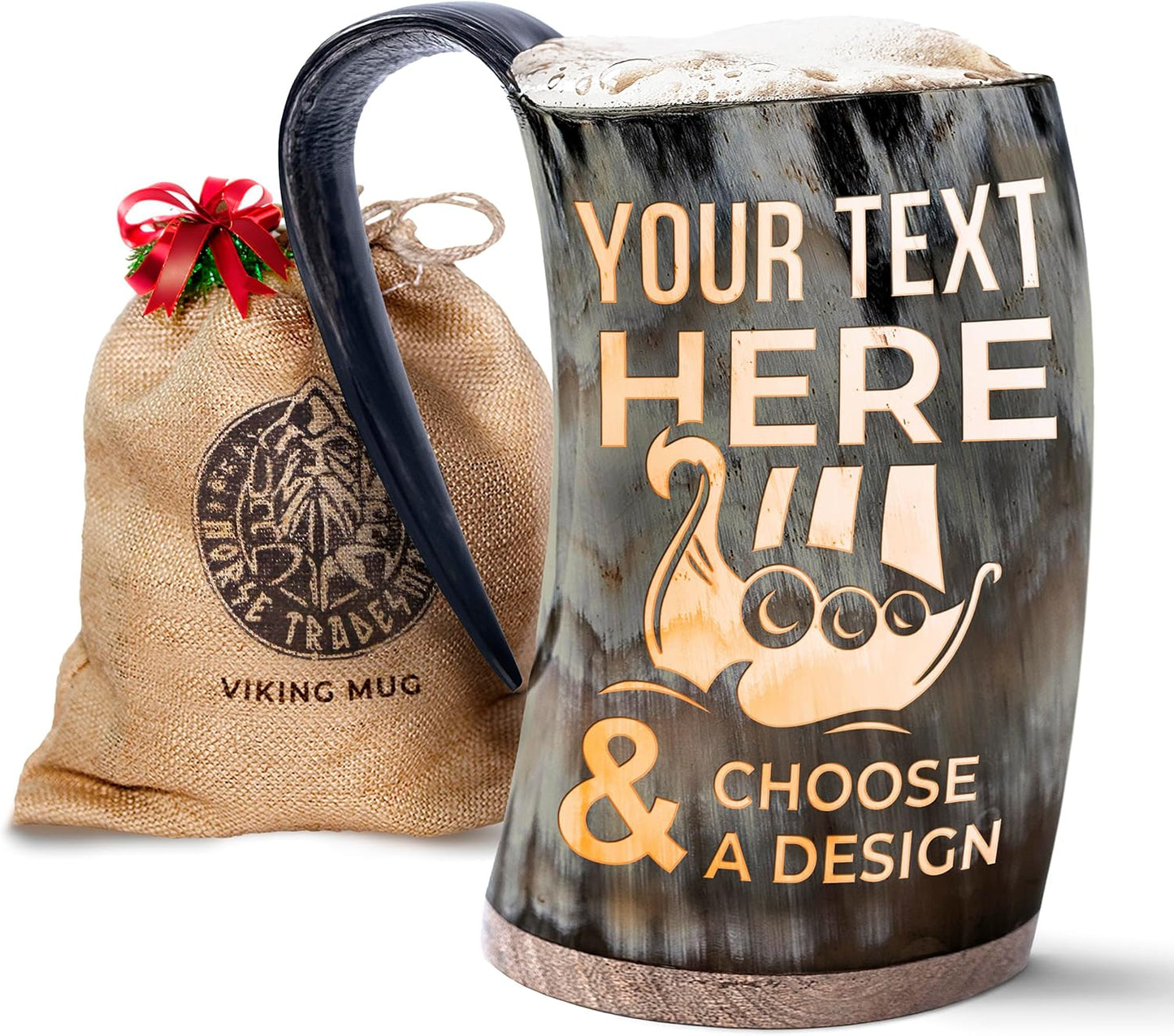 Personalized Viking Drinking Horn Mug - Custom Engraved Tankard