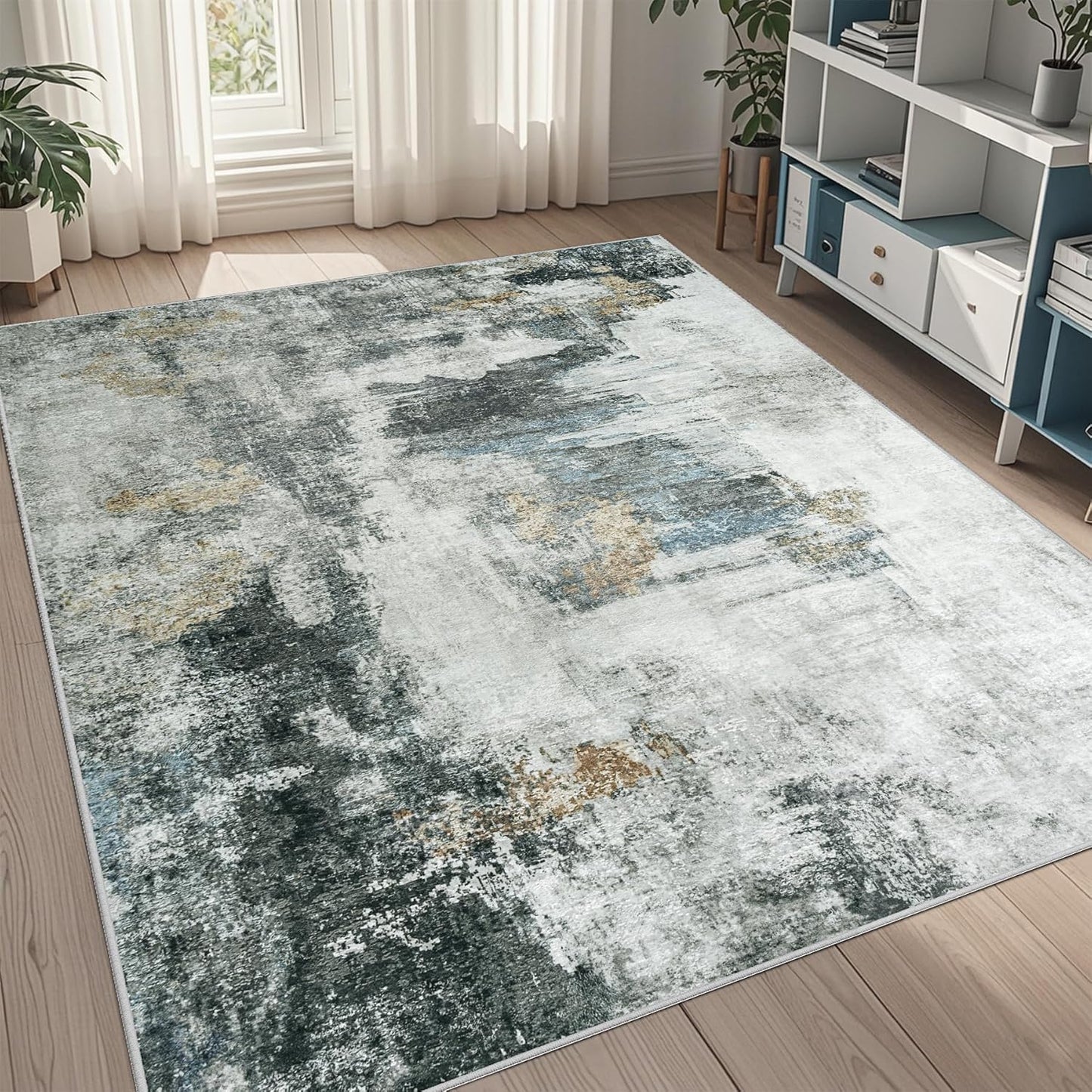 5x7 Area Rugs for Living Room: Abstract Non Slip Carpet