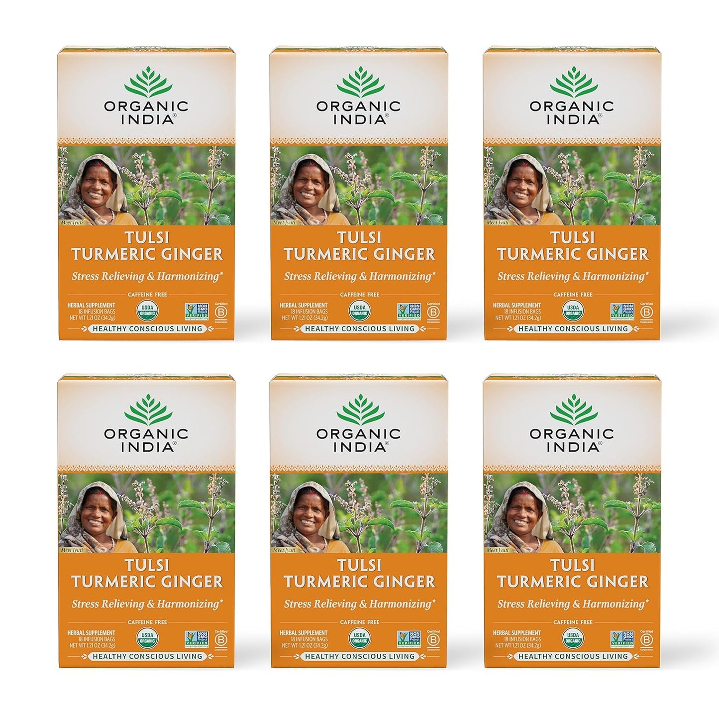 Organic India Tulsi Turmeric Ginger Herbal Tea for Relaxation