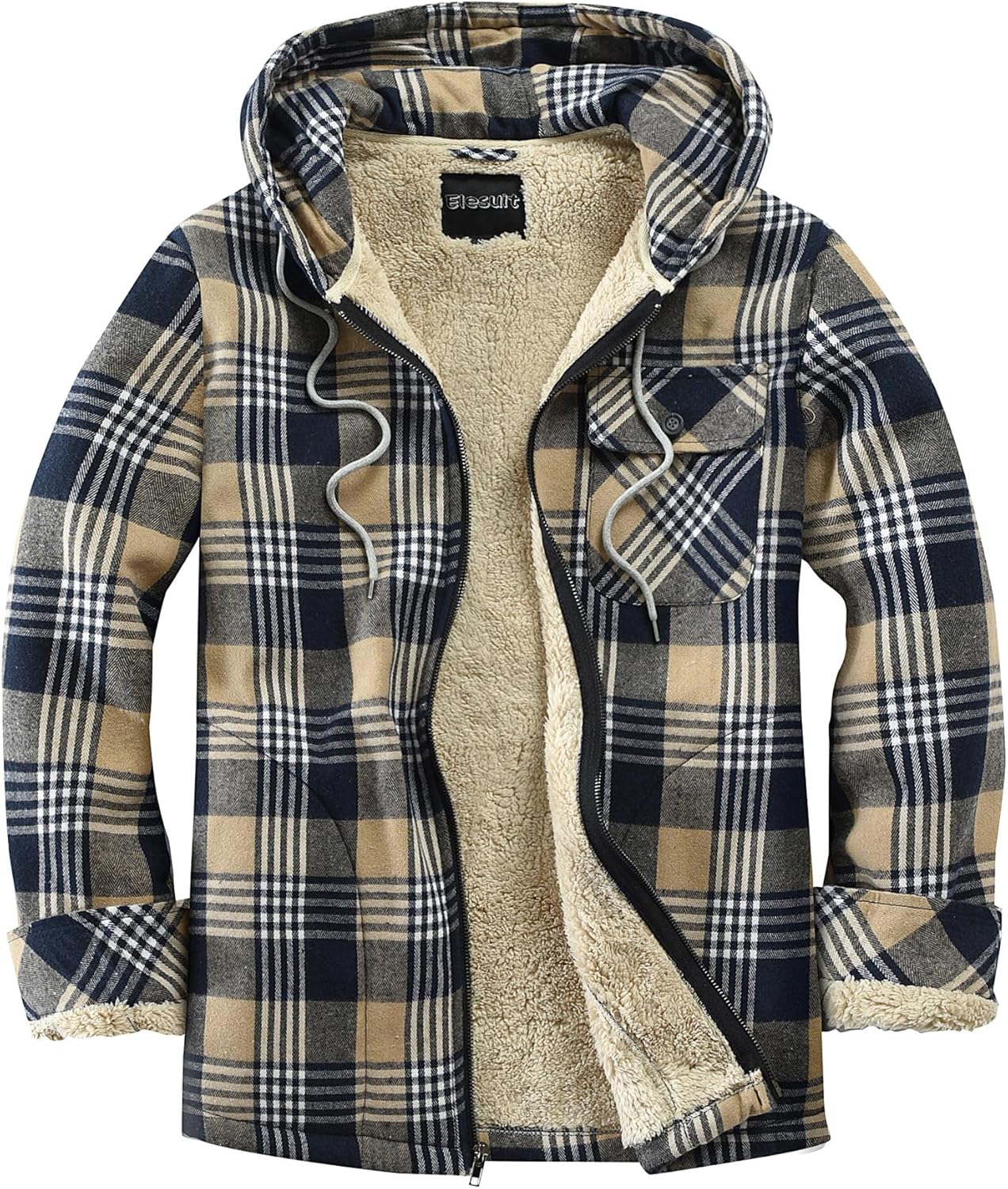 Elesuit Men's Full Zip Fleece Flannel Jacket for Warmth and Style