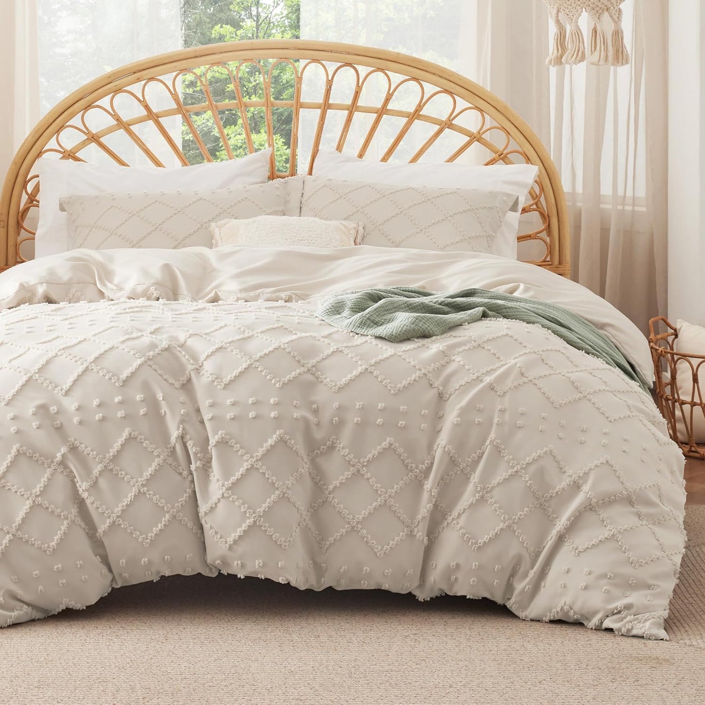Boho Duvet Cover Queen Size Set with Fitted Sheet and Shams