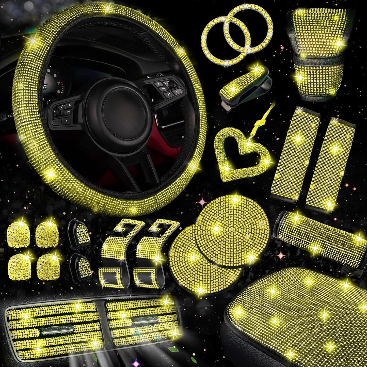 Bling Car Accessories Set for Women - 30 Pcs Stylish Kit