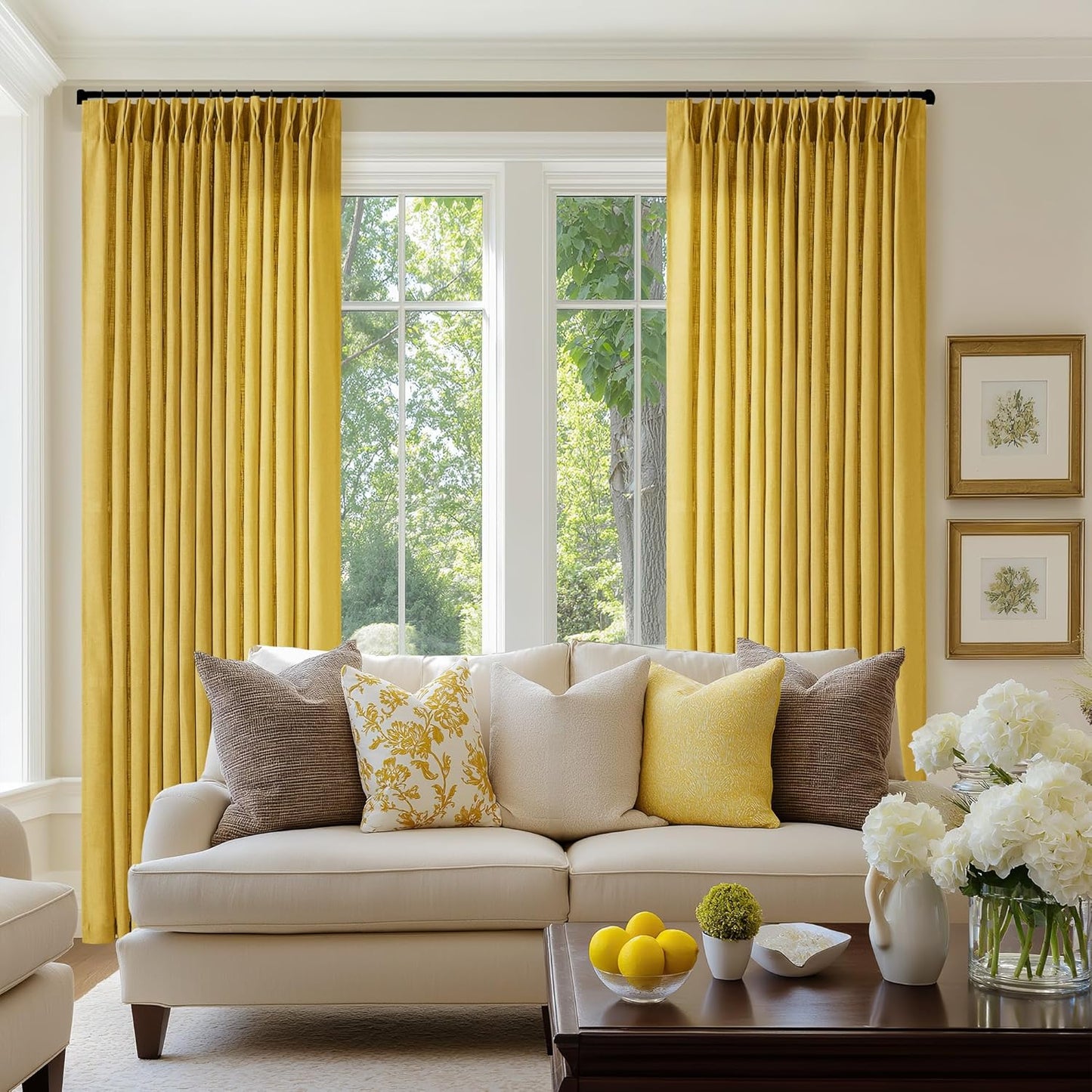 Gold Yellow Linen Pinch Pleated Curtains for Elegant Spaces