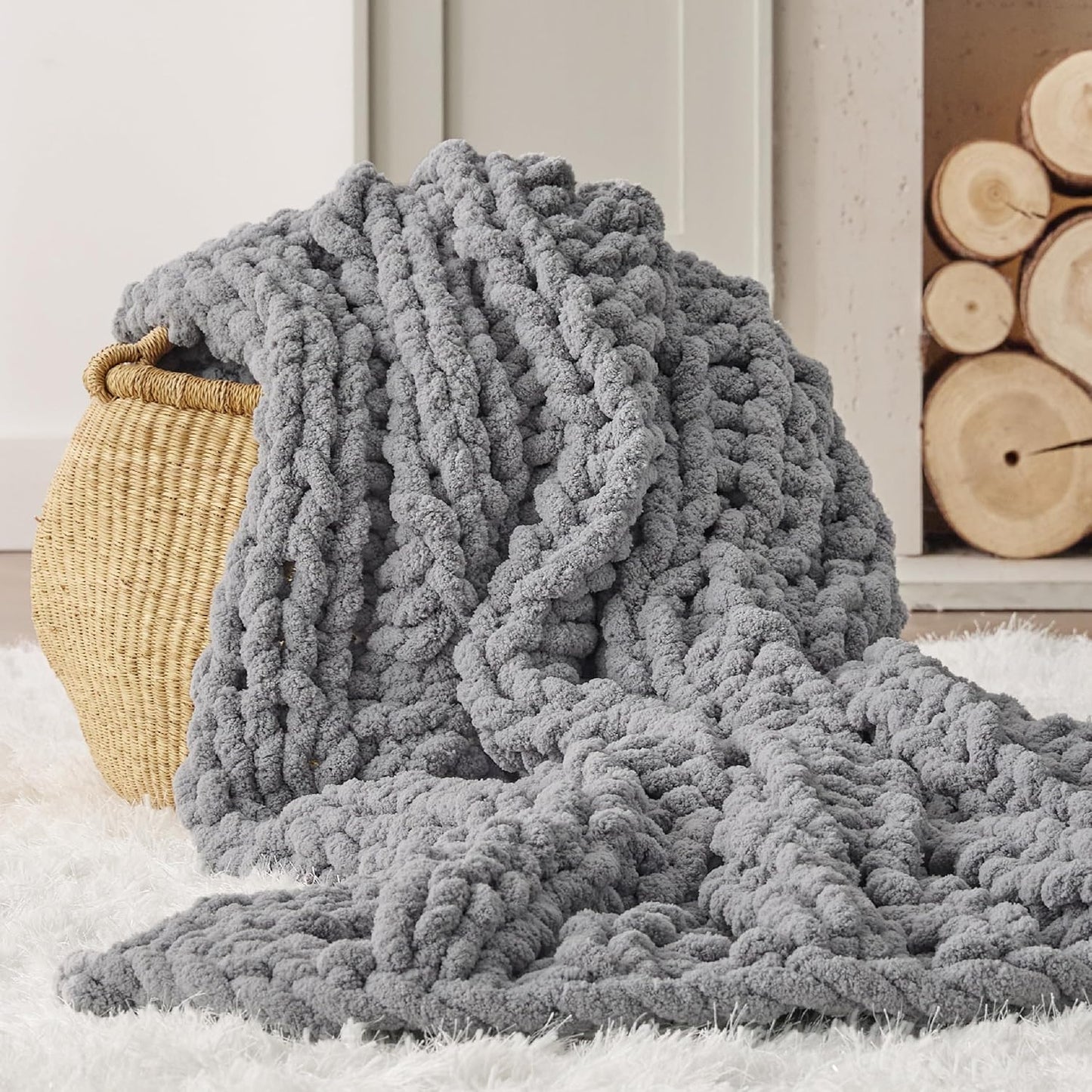 Bedsure Chunky Knit Throw Blanket - Cozy Chenille Yarn Decor