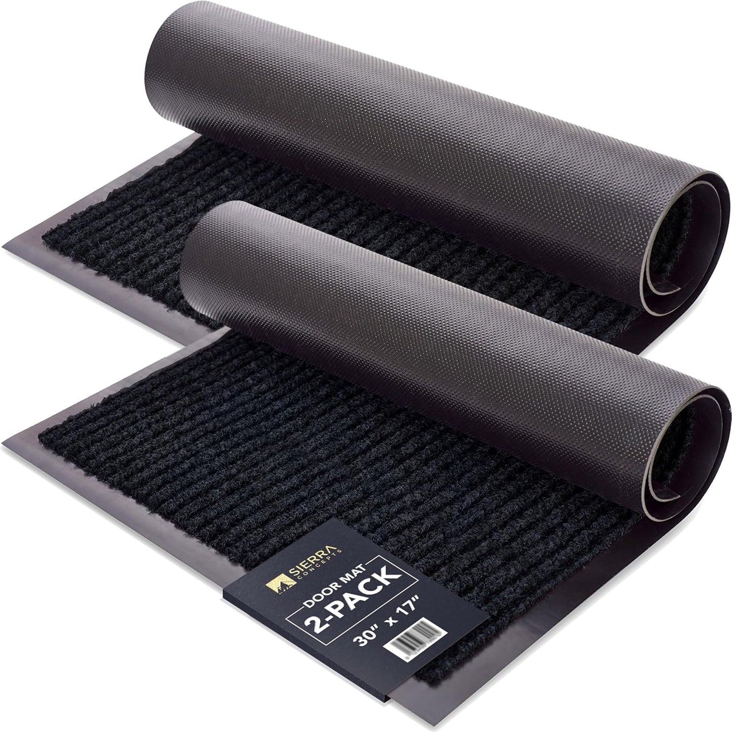 Sierra Concepts 2-Pack Ribbed Black Front Door Mat for Entryways