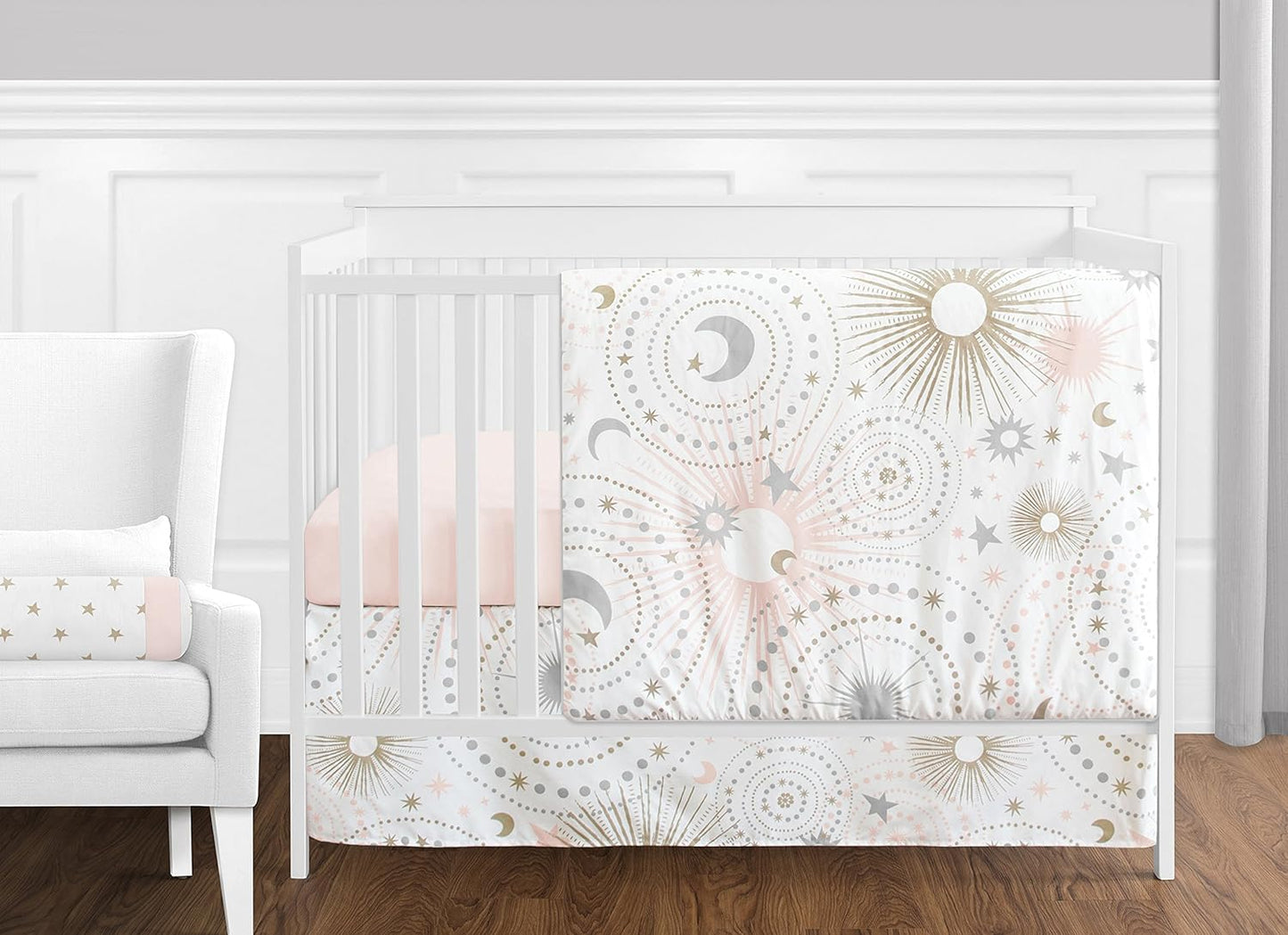 Celestial Baby Girl Crib Bedding Set in Blush Pink and Gold