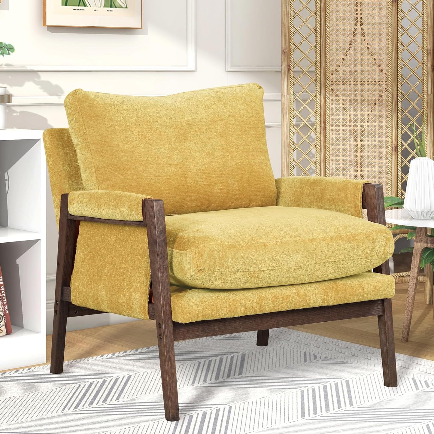 Stylish Mid-Century Velvet Armchair in Yellow