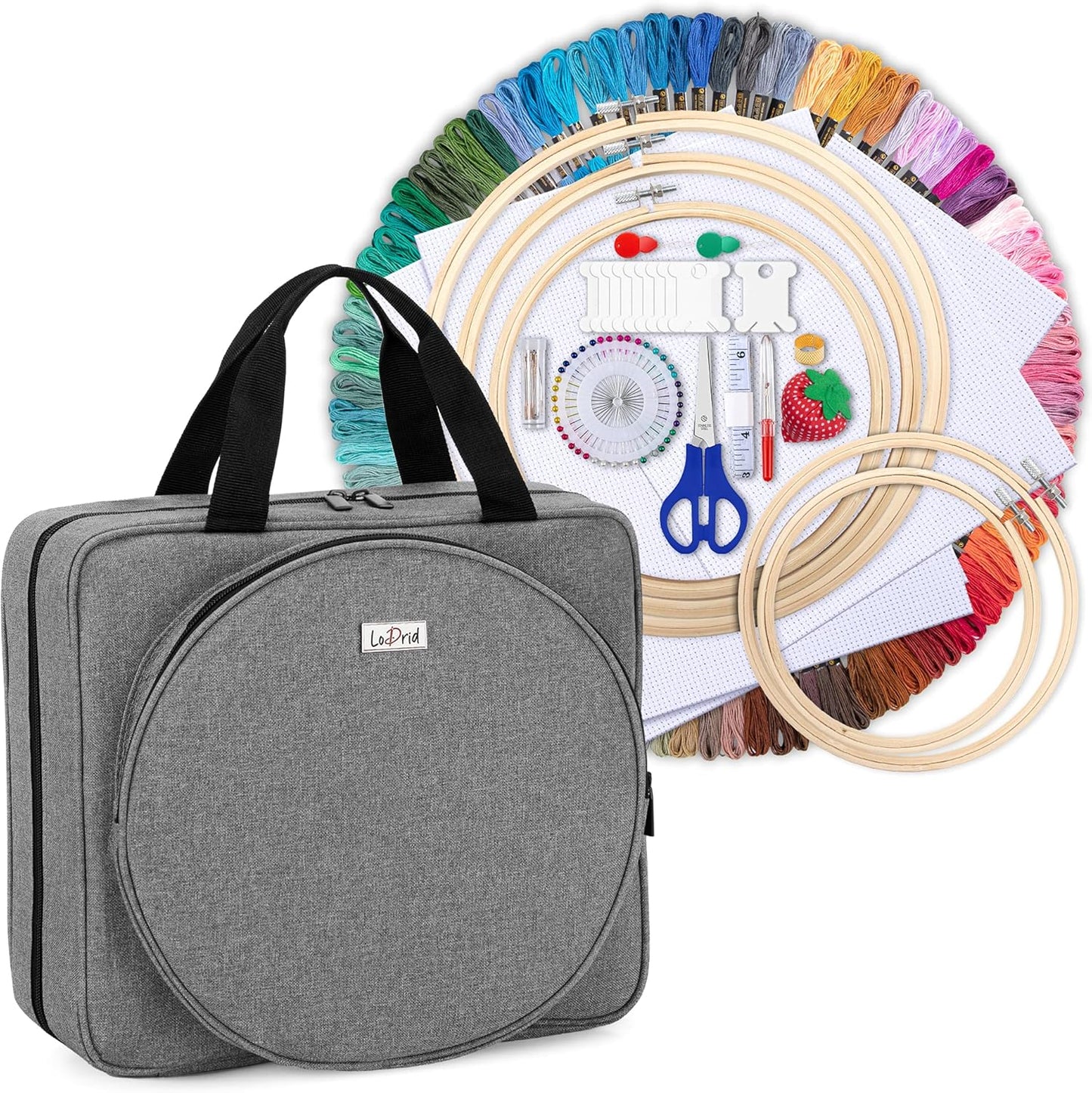 LoDrid Embroidery Kit with Portable Craft Carry Case for Beginners