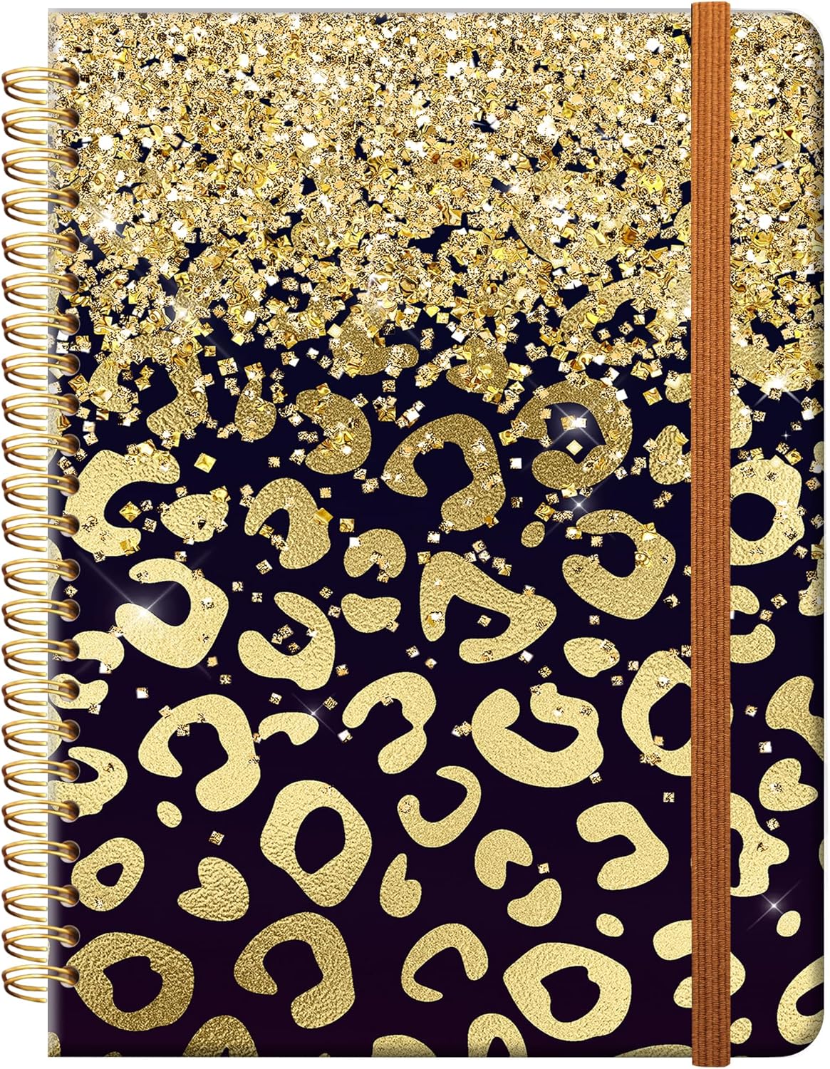 Stylish A5 Ruled Notebook for Women - Premium Paper, Twin-Wire Binding, Perfect Gift (Shiny Gold Leopard) - >