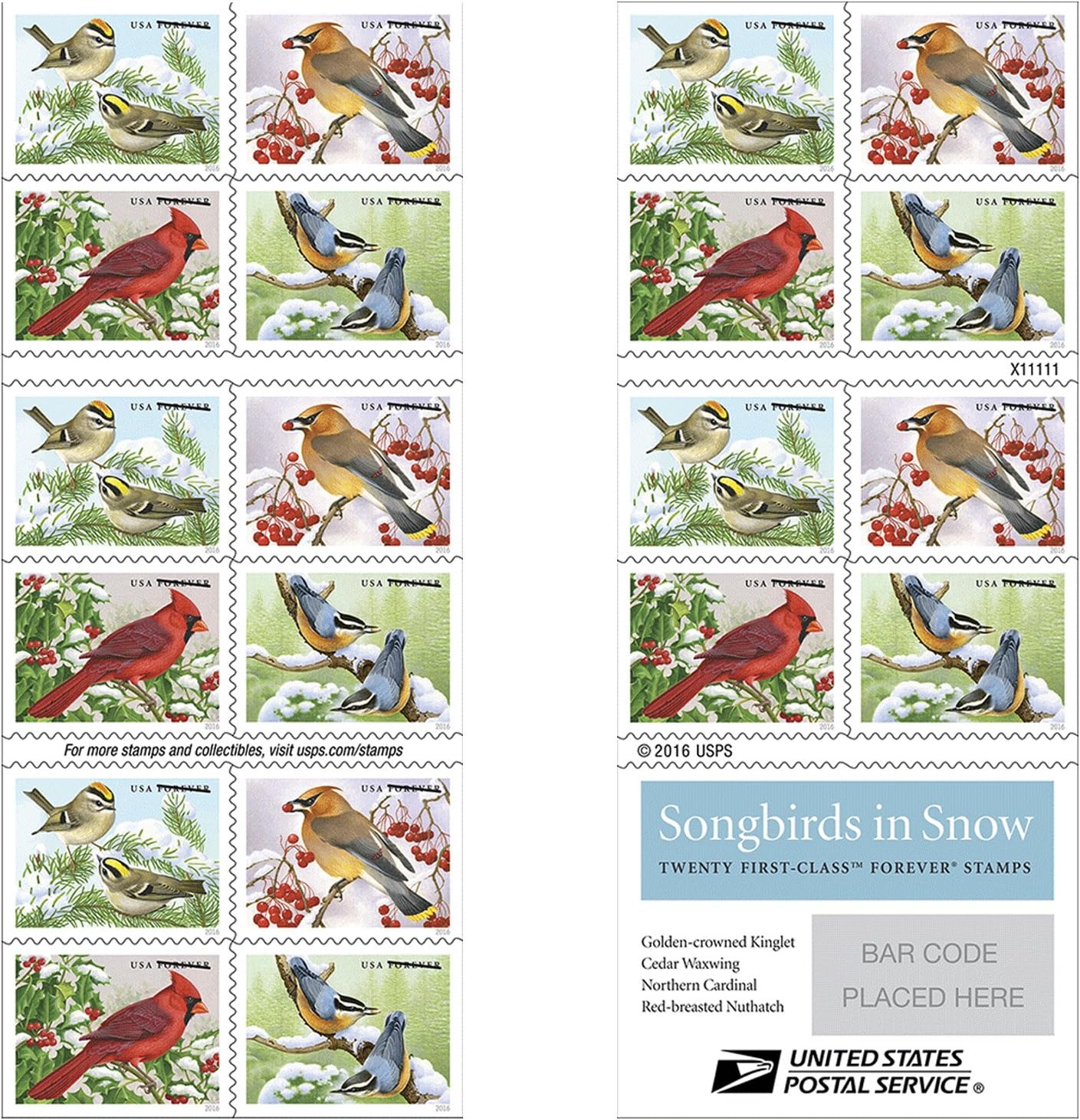 Songbirds in Snow Forever Postage Stamps for Collectors