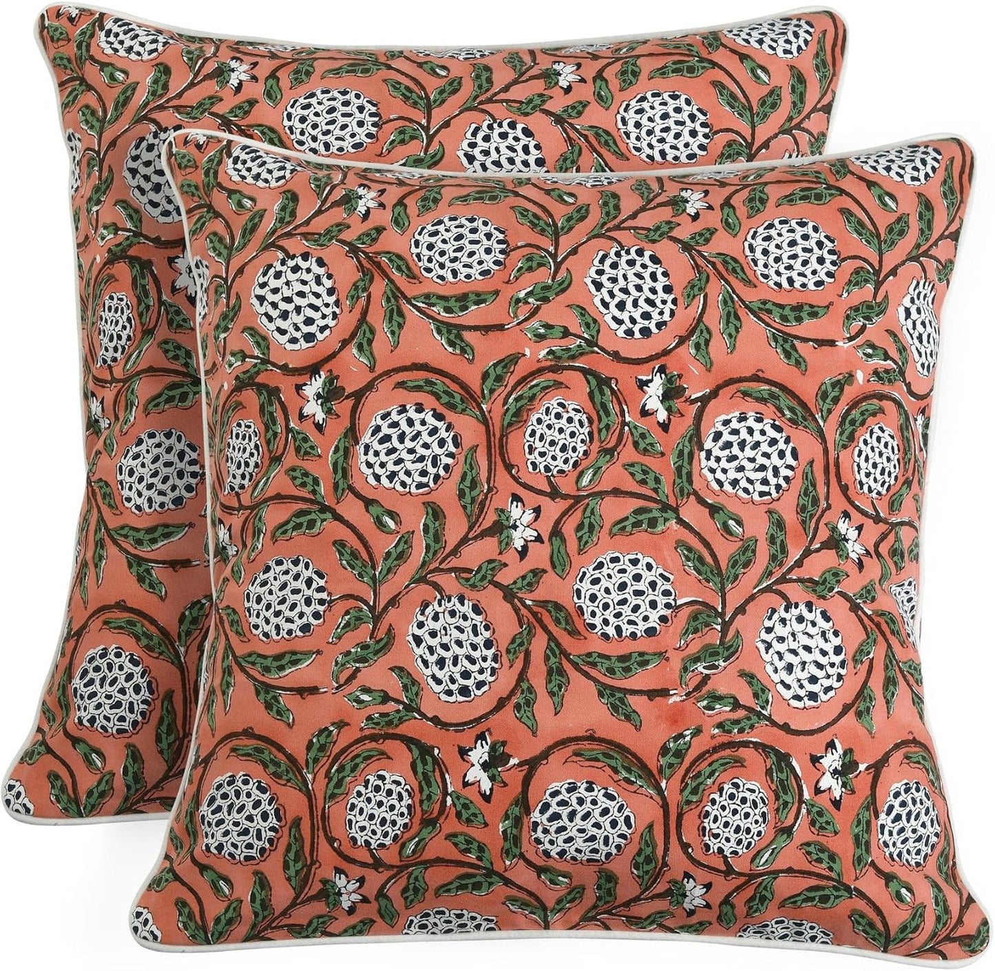 Ridhi Dark Salmon Pink Block Print Cotton Canvas Throw Pillow Covers
