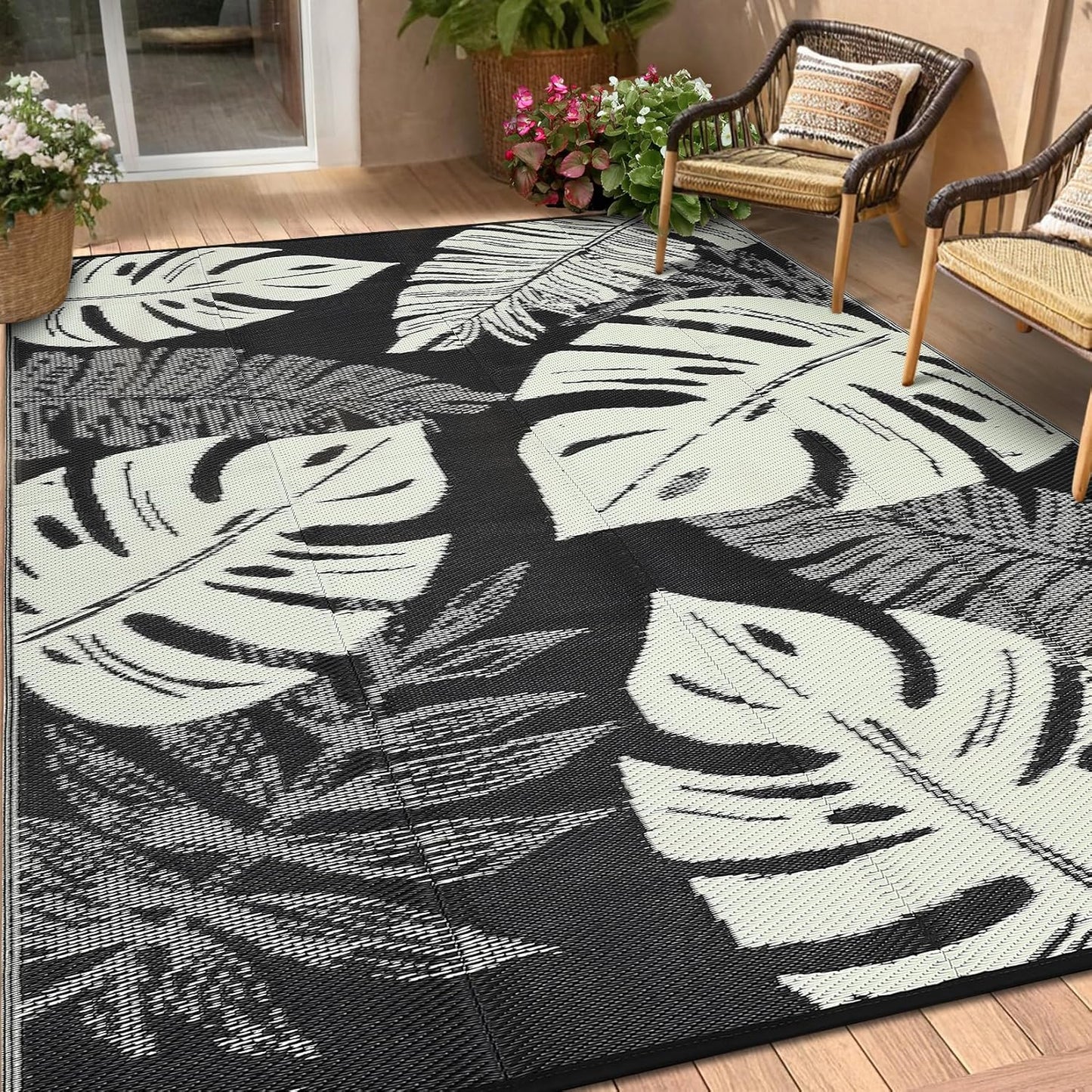 Outdoor Rug 8x10 Waterproof Reversible Plastic Straw Rug