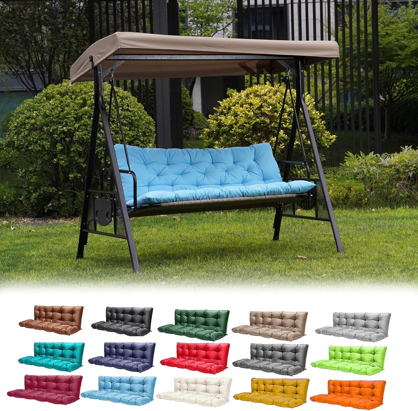 Porch Swing Cushions Replacement for 3 Seater with Backrest